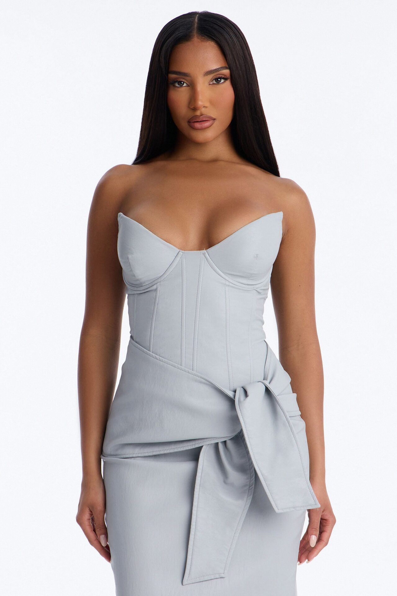 Siren Faux Leather Midi Dress - Light Blue