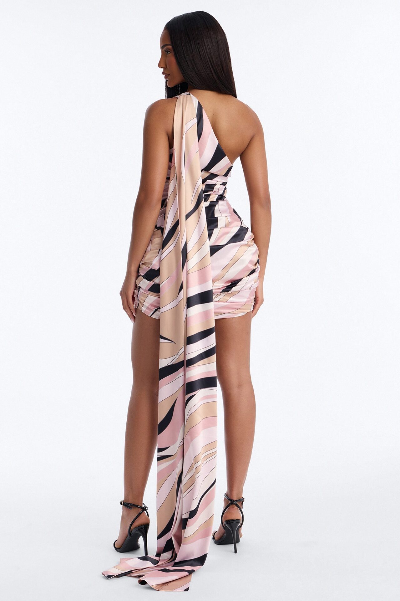 Untamed Abstract Satin High Low Dress - Pink/combo