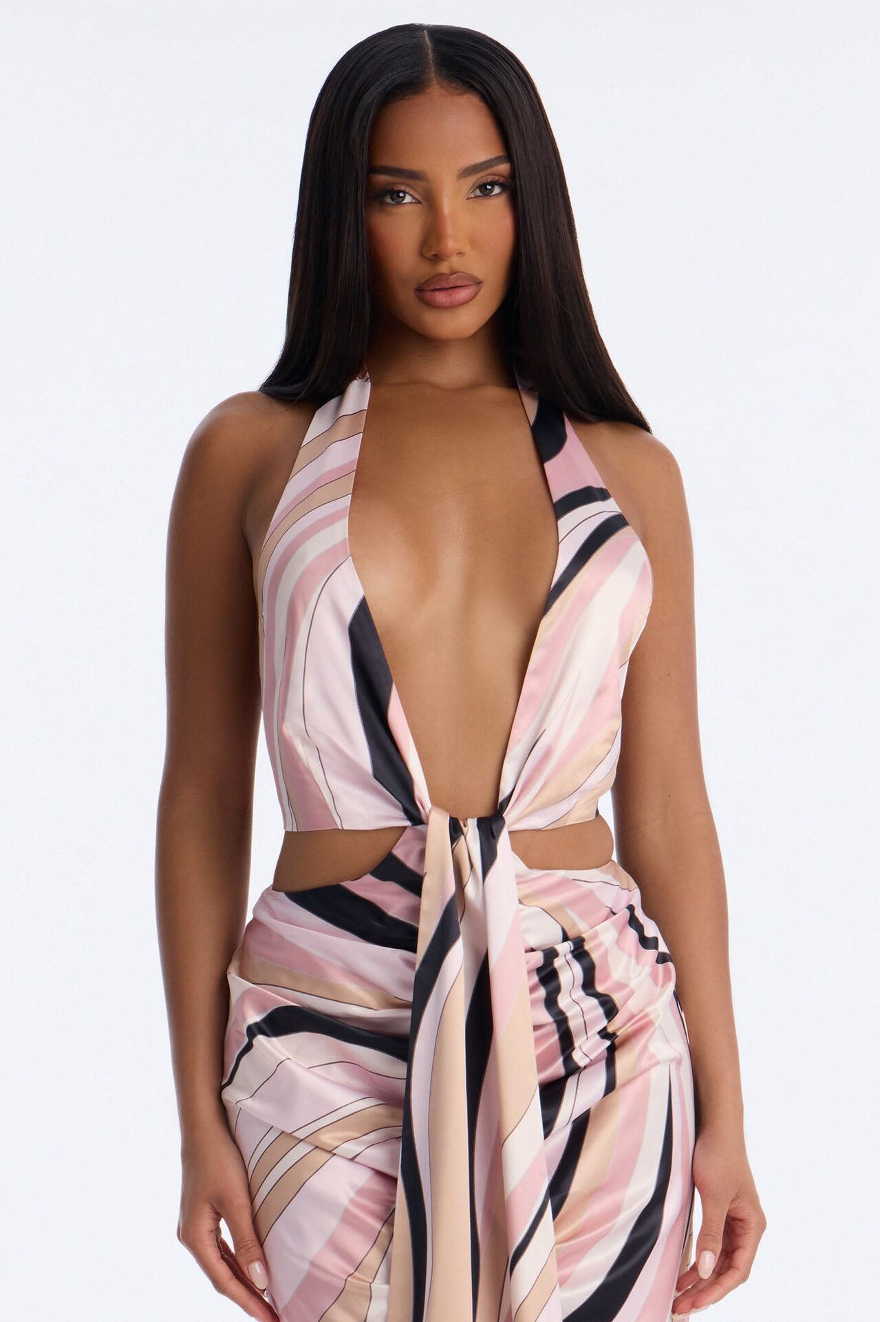 Untamed Abstract Satin Maxi Dress - Pink/combo