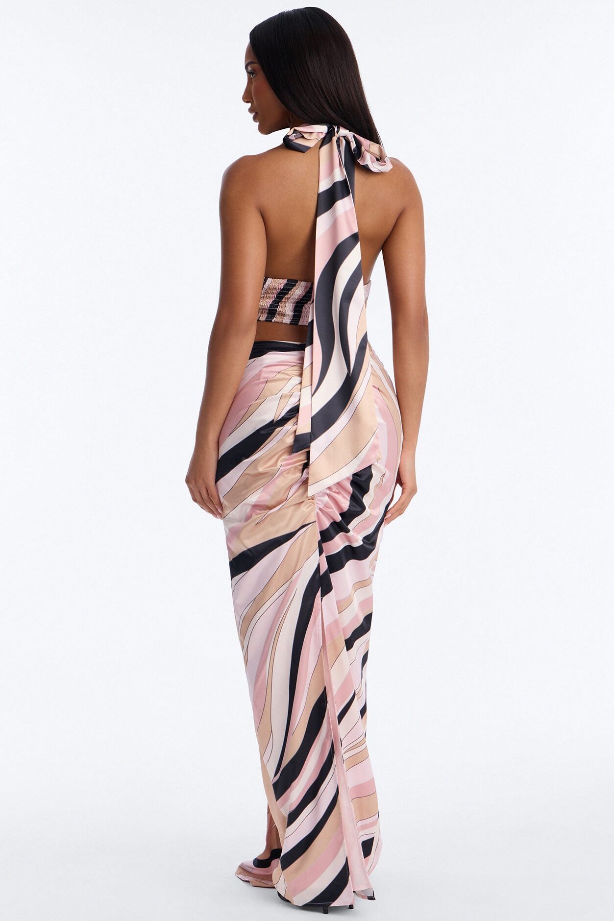 Untamed Abstract Satin Maxi Dress - Pink/combo