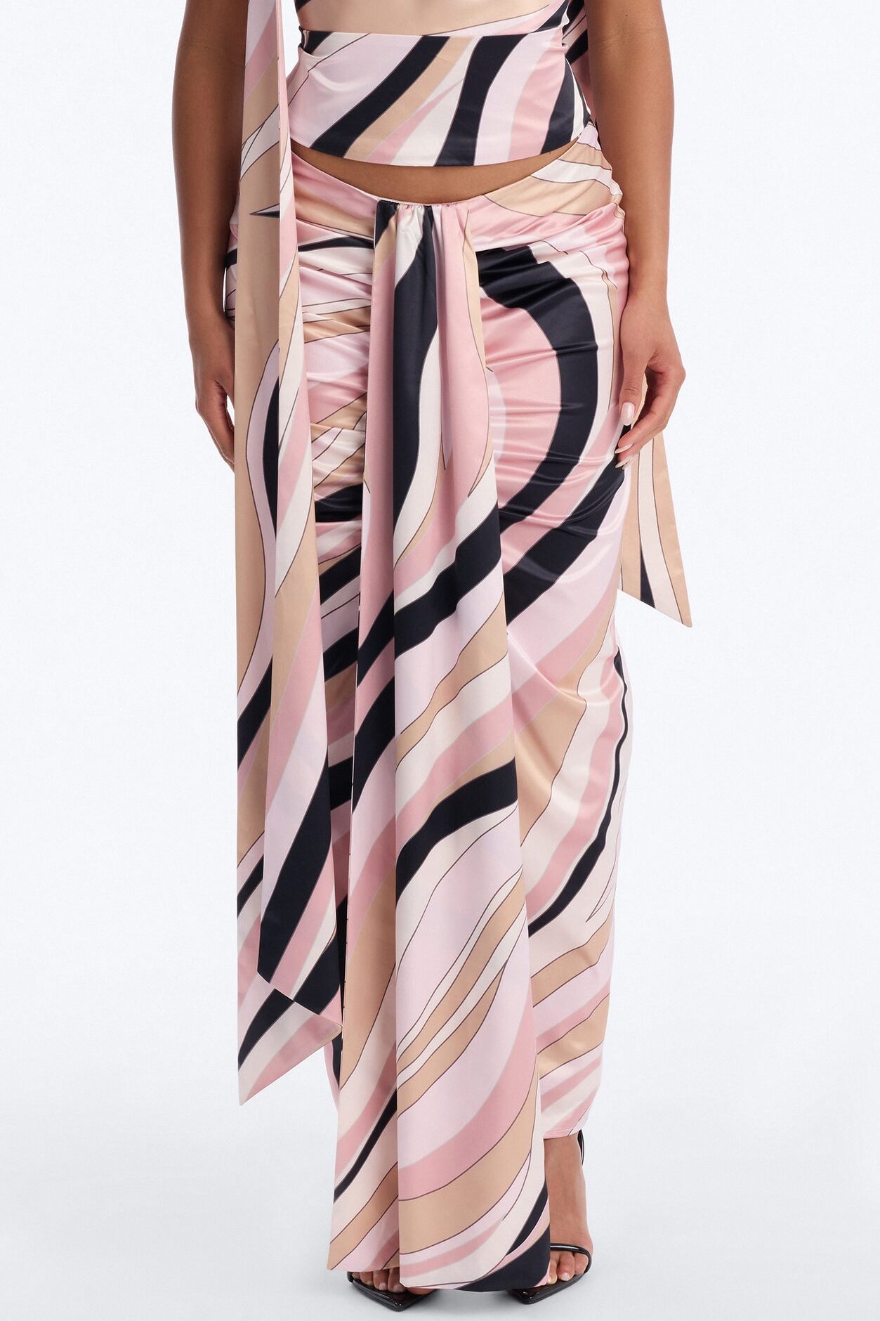 Untamed Abstract Satin Midi Skirt - Pink/combo
