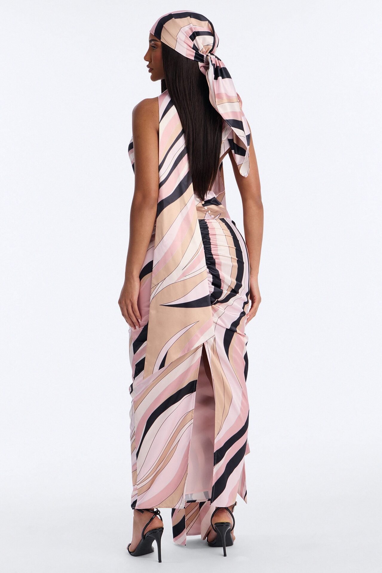 Untamed Abstract Satin Midi Skirt - Pink/combo