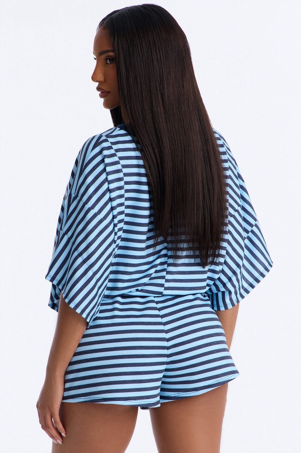 Read Between The Lines French Terry Romper - Blue
