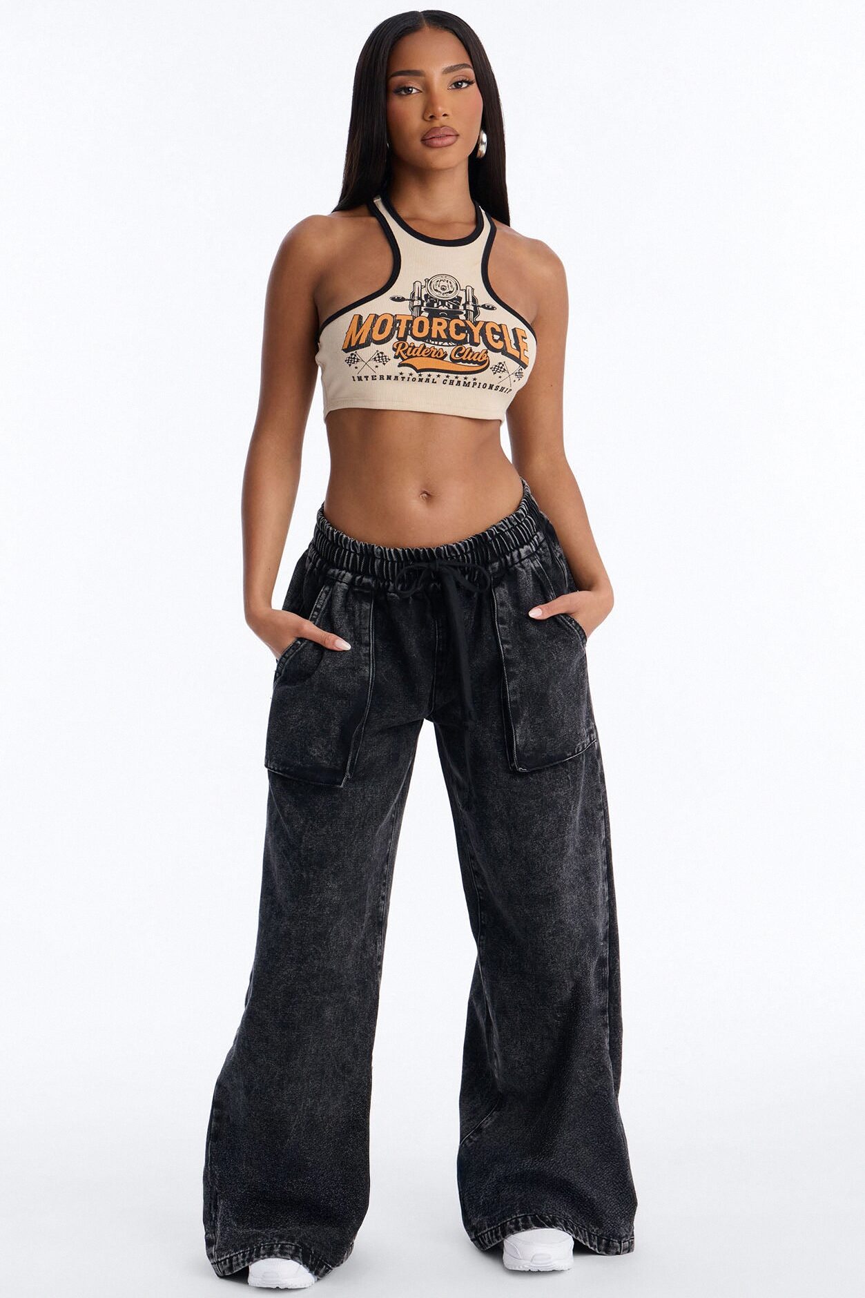 Do Not Disturb Pull On Wide Leg Jeans - Black Wash