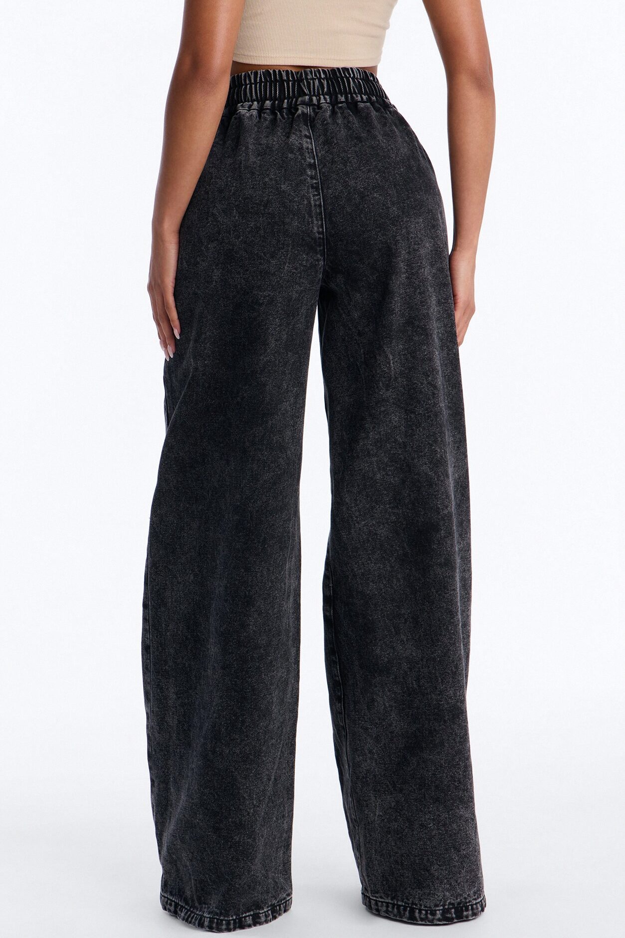 Do Not Disturb Pull On Wide Leg Jeans - Black Wash