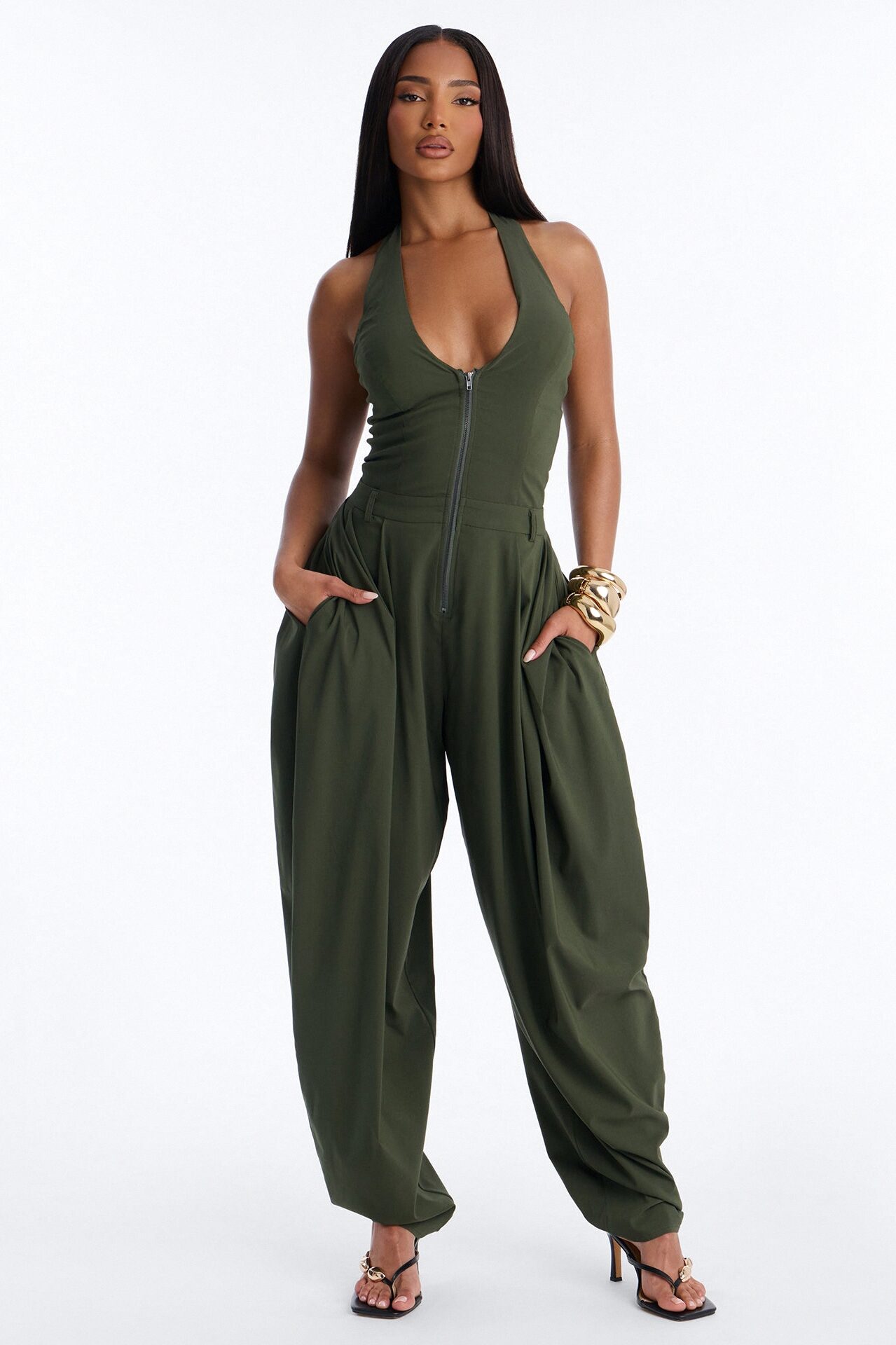 Alyssia Balloon Leg Jumpsuit - Olive