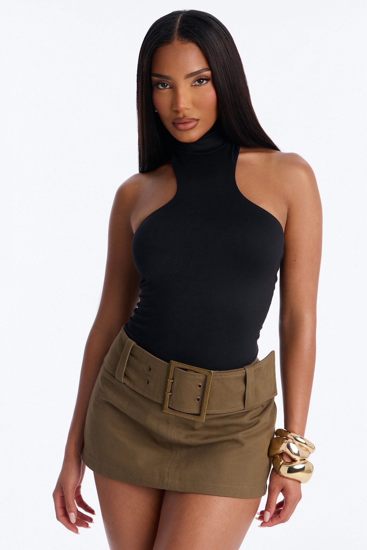 Simple Girl Mock Neck Sleeveless Bodysuit - Black