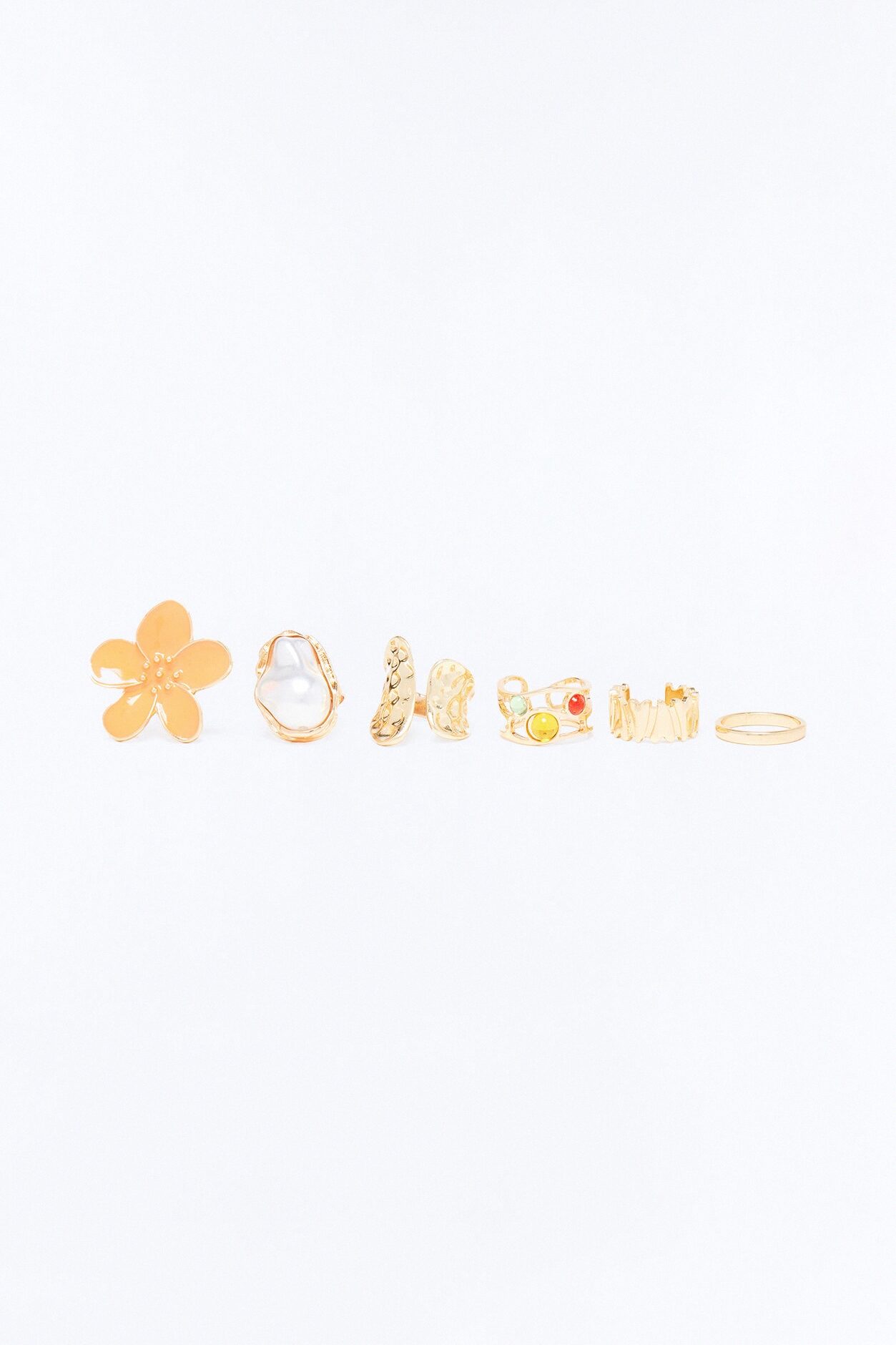 Tropic Flower 6 Piece Multi Ring Set - Gold/Multi