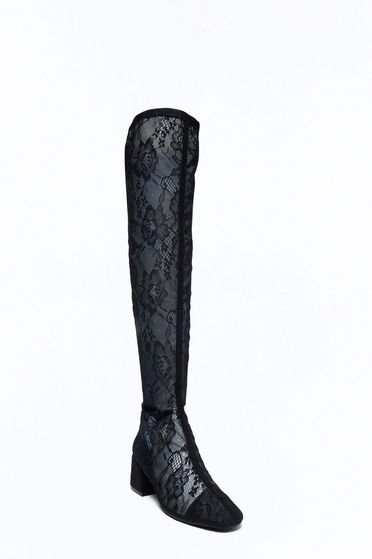 Everson Lace Thigh High Boots - Black