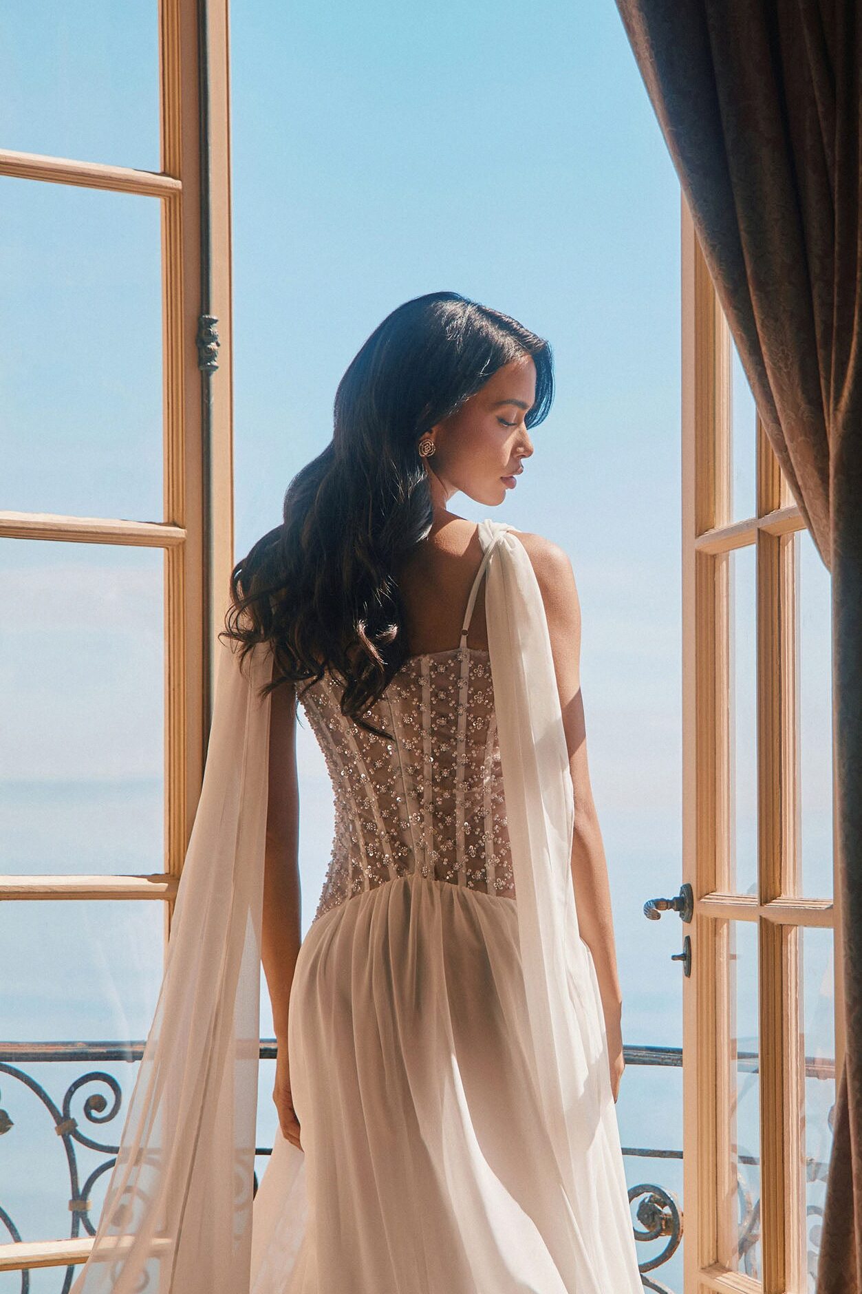 Radiant Aura Embellished Corset Maxi Dress - White