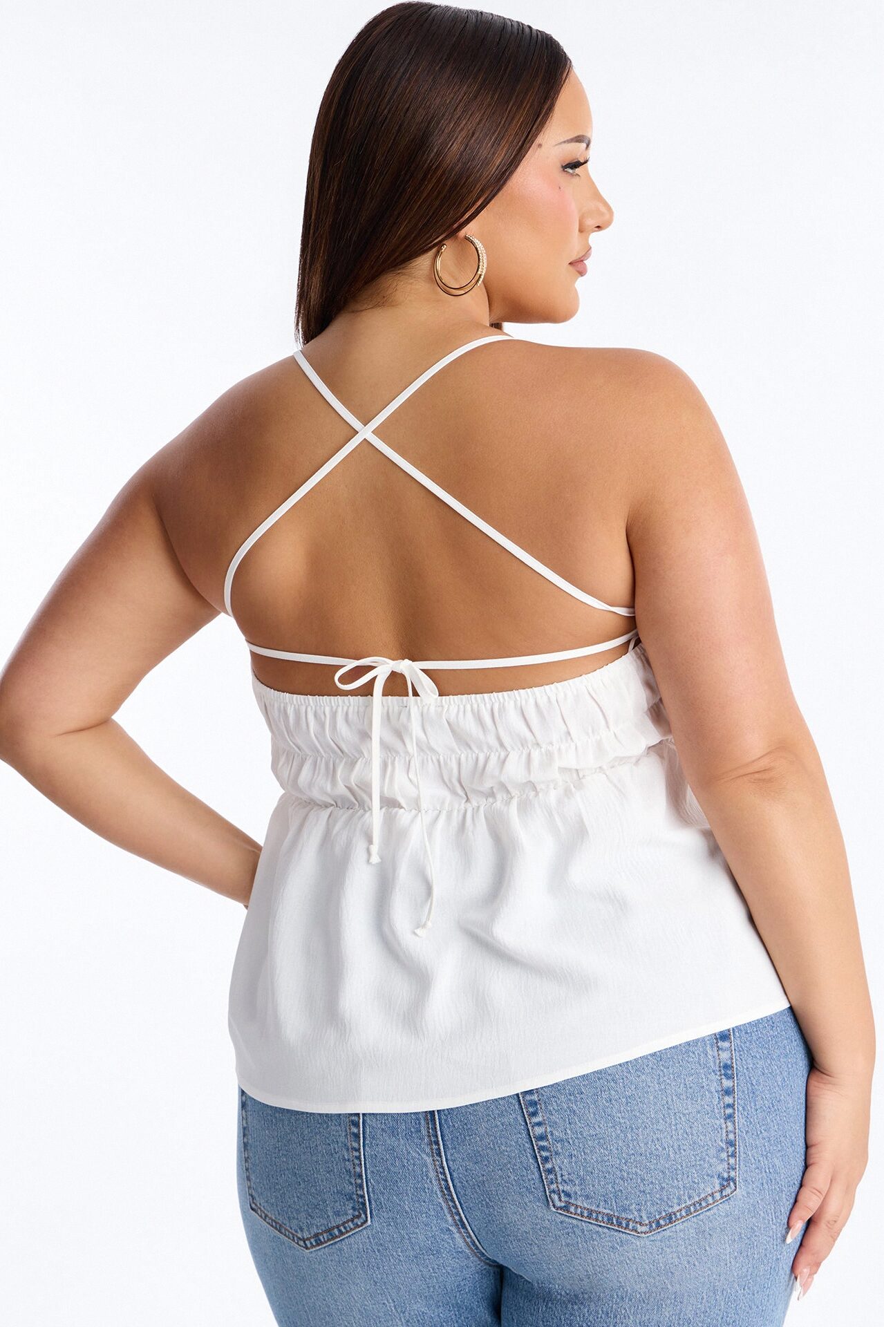 Cute Girl Approved Strappy Back Airflow Babydoll Top - White