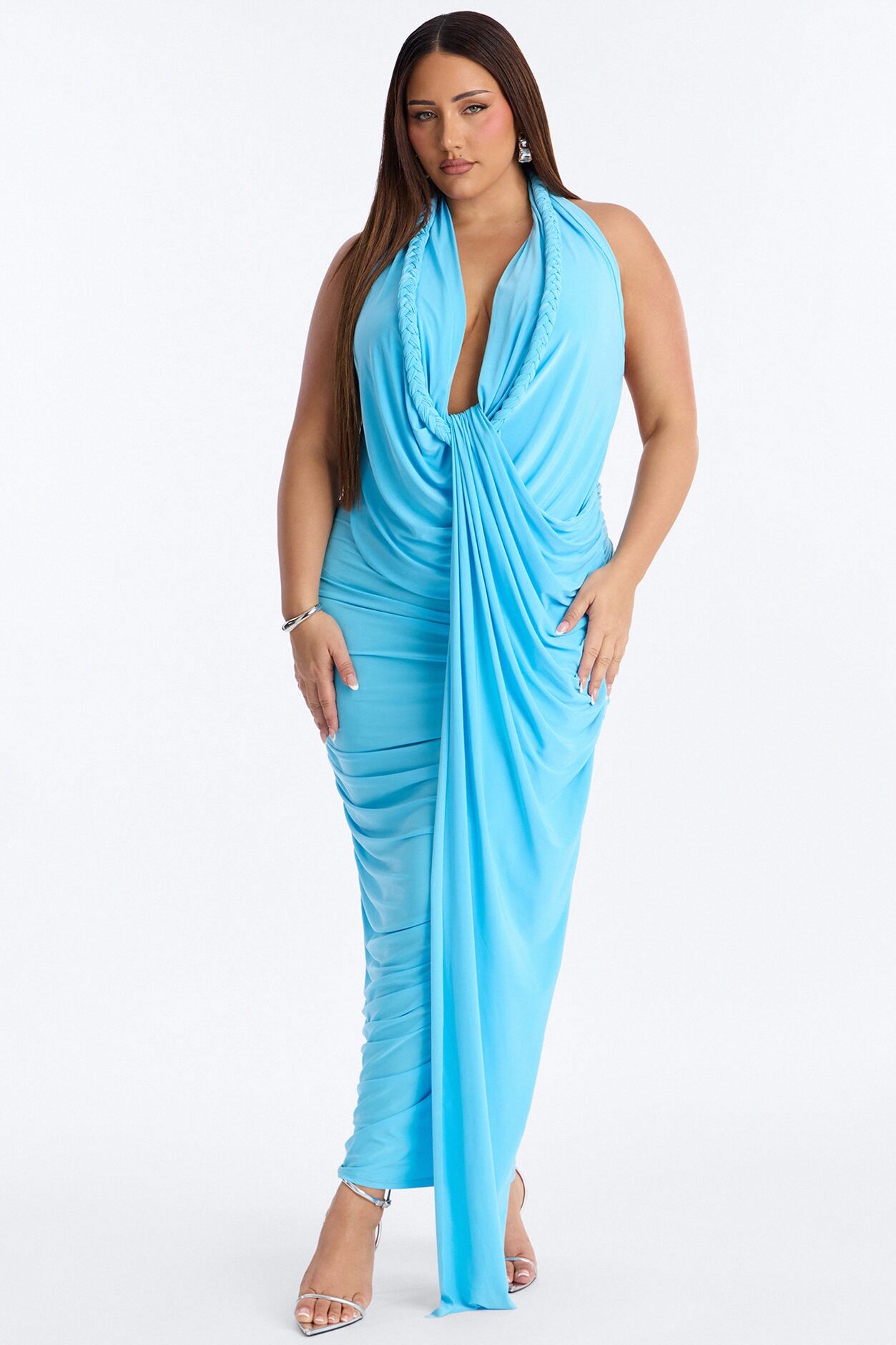 Miami Nights Braided Draped Maxi Dress - Aqua