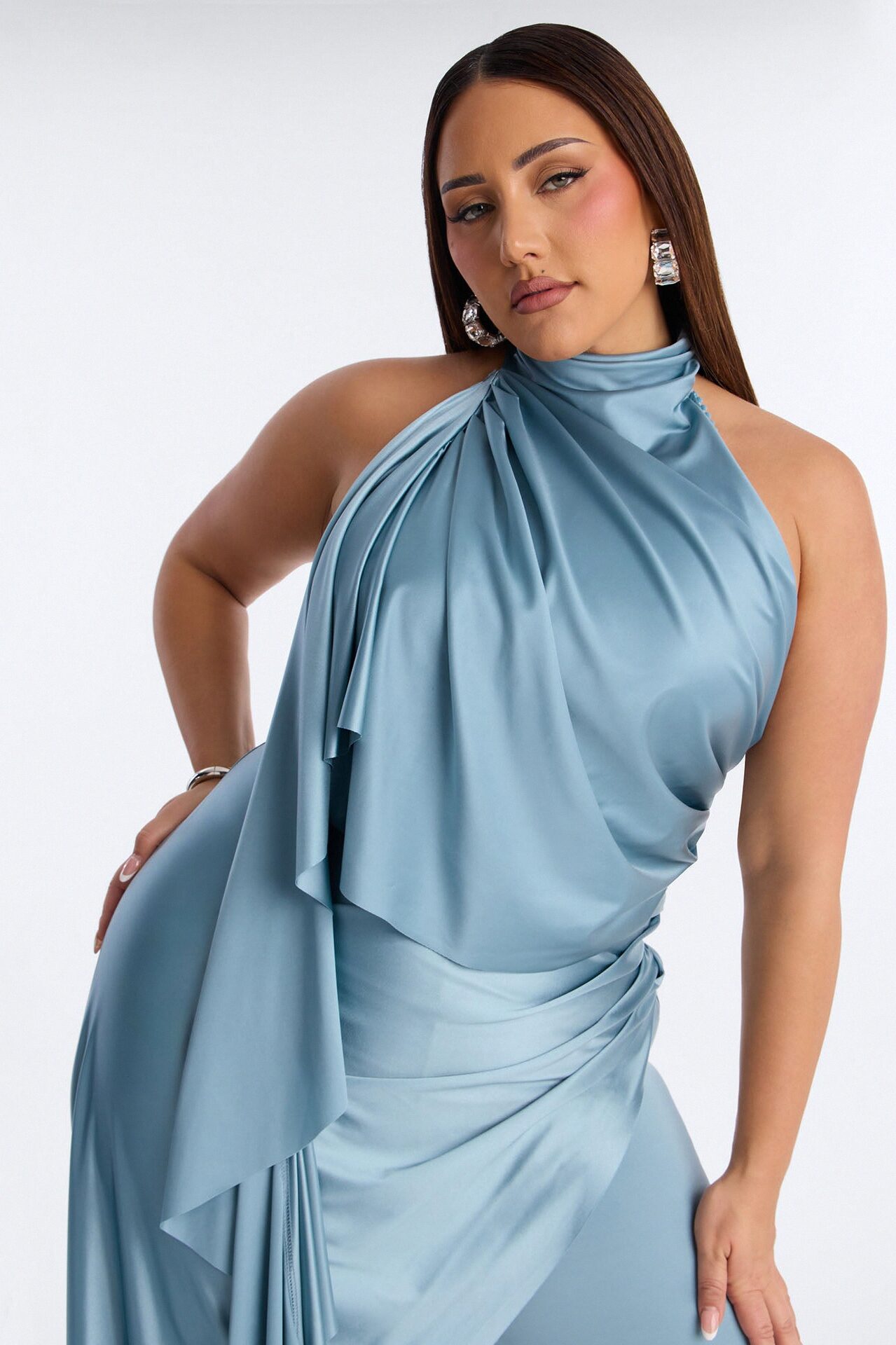 Chic Motives Draped Wide Leg Jumpsuit - Blue