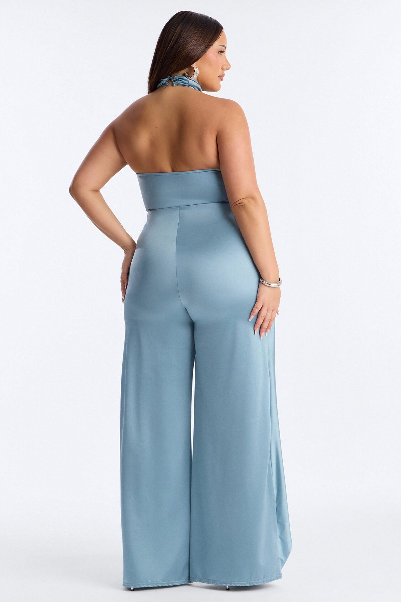 Chic Motives Draped Wide Leg Jumpsuit - Blue