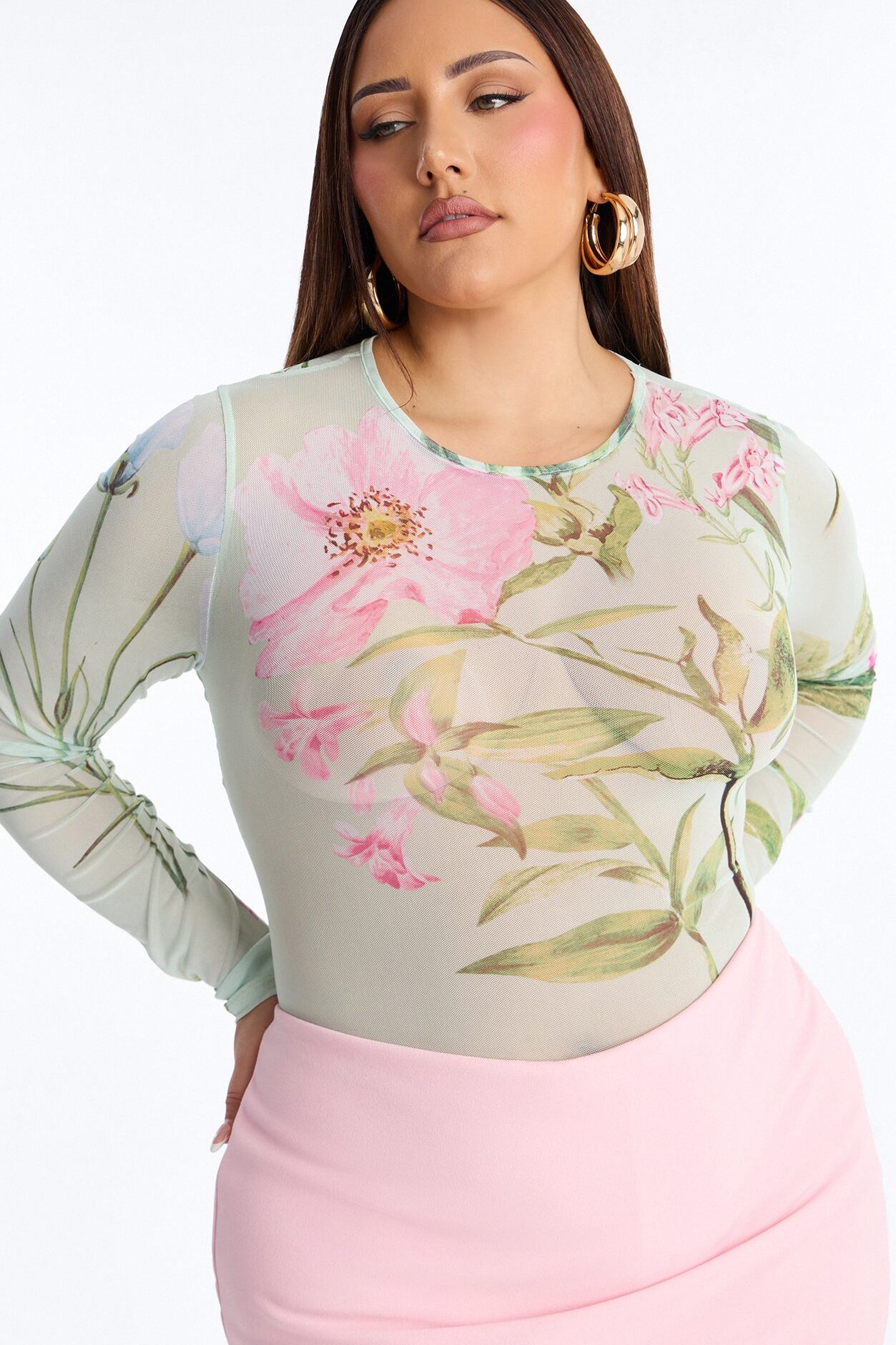 Lover's Garden Mesh Long Sleeve Bodysuit - Mint/combo