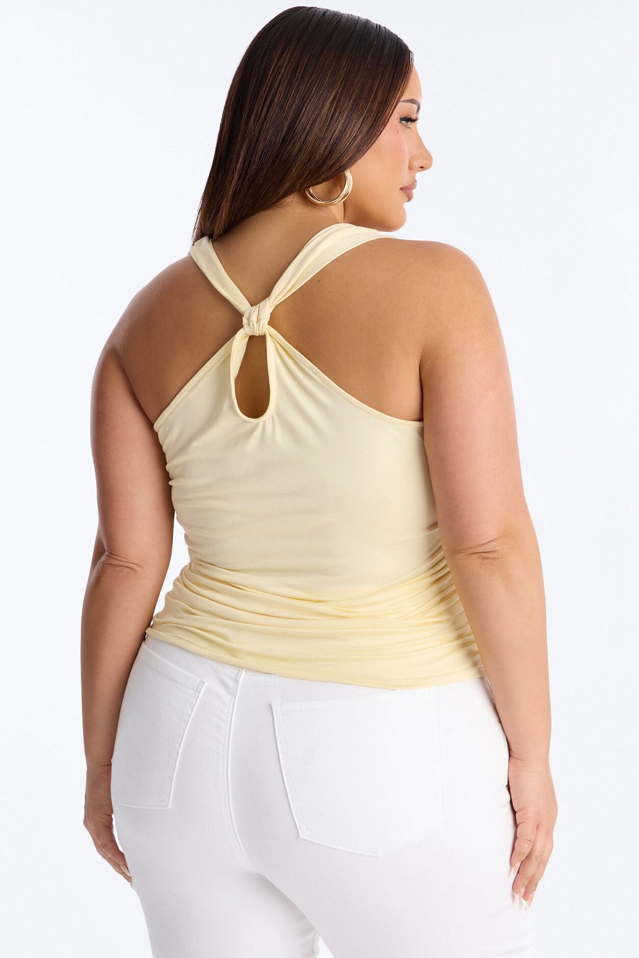 Pretty Persuasion Knot Cowl Neck Ruched Top - Butter Yellow