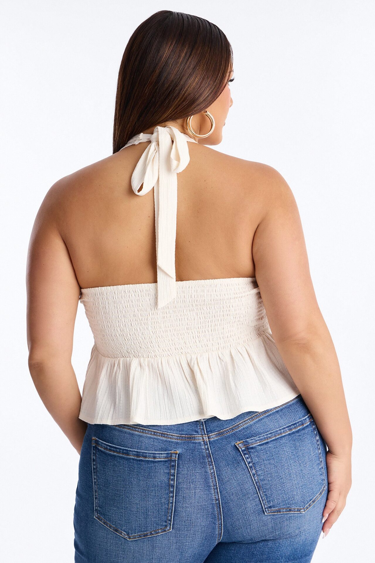 Living The Dream Shell Sequin Ruffle Halter Top - Cream