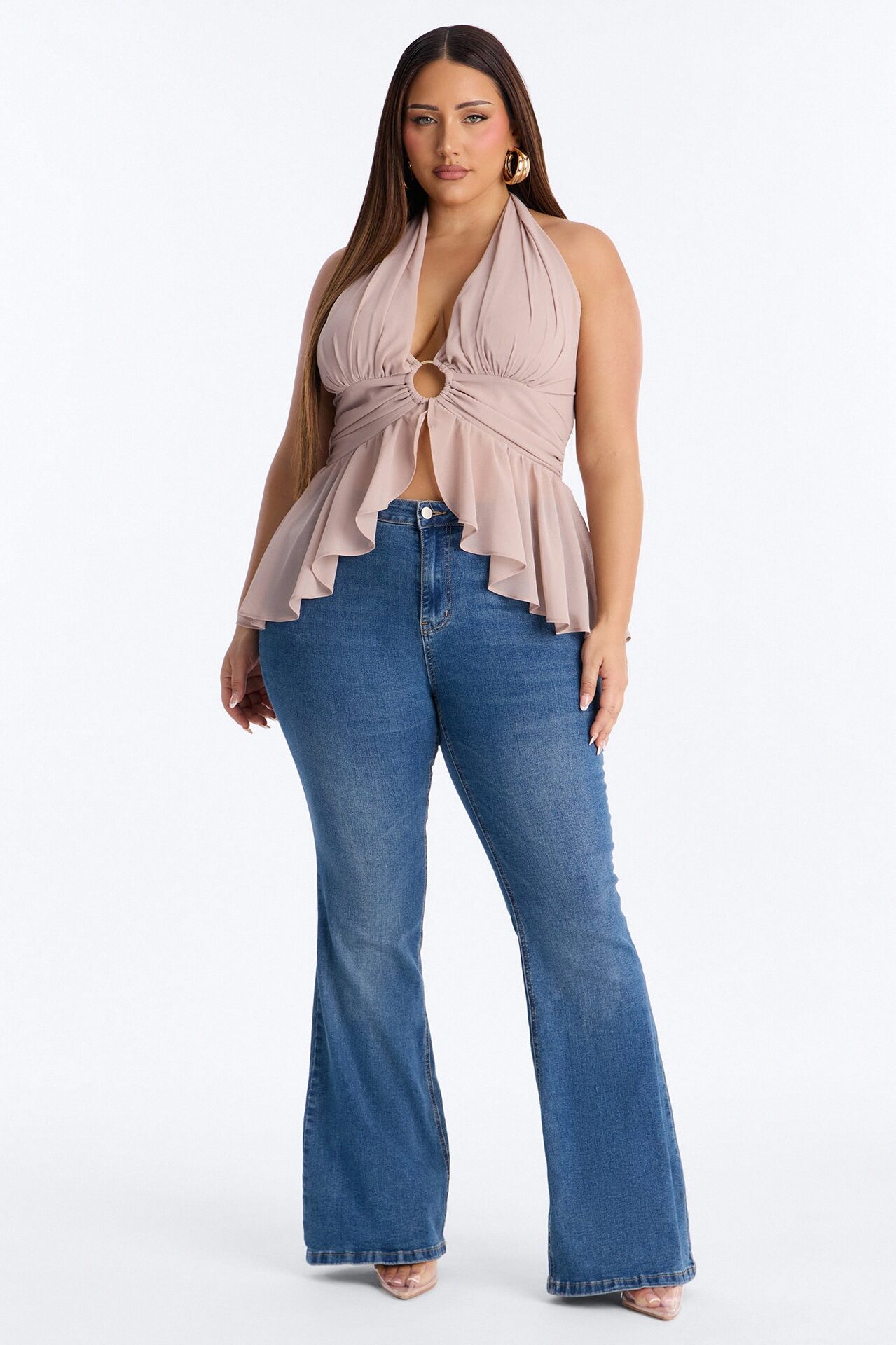Iced Lattes Ruffle Chiffon Halter Top - Mauve