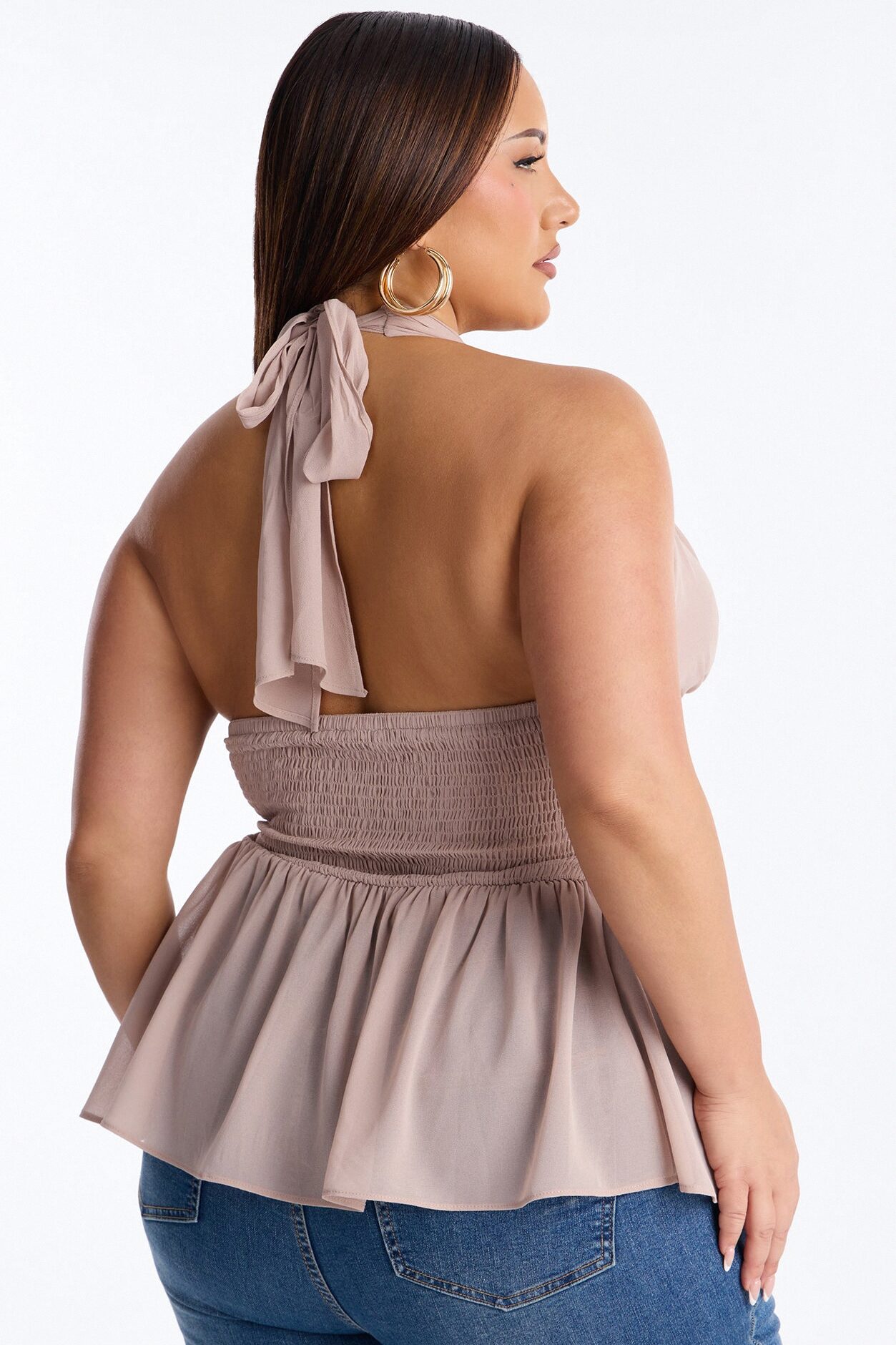 Iced Lattes Ruffle Chiffon Halter Top - Mauve