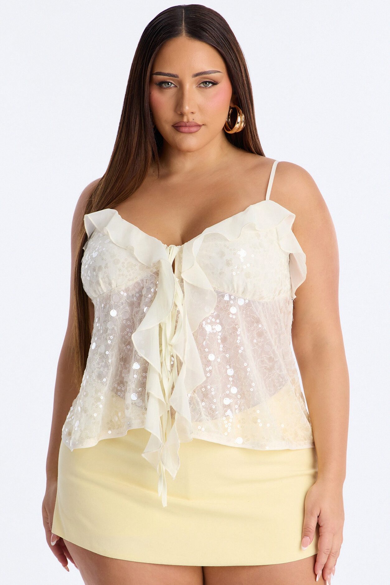 Sparkle Now Sleep Later Ruffle Sequin Flyaway Top - Cream