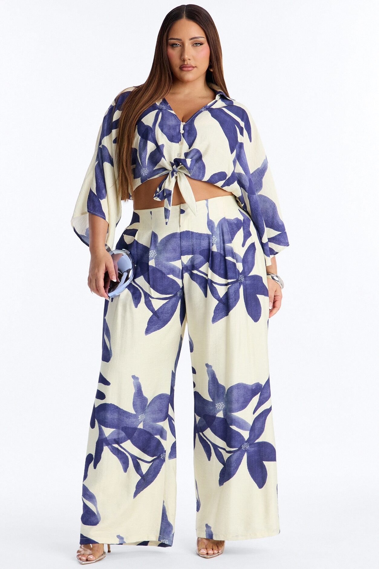 Floral Desire Linen Pant Set - Blue/combo