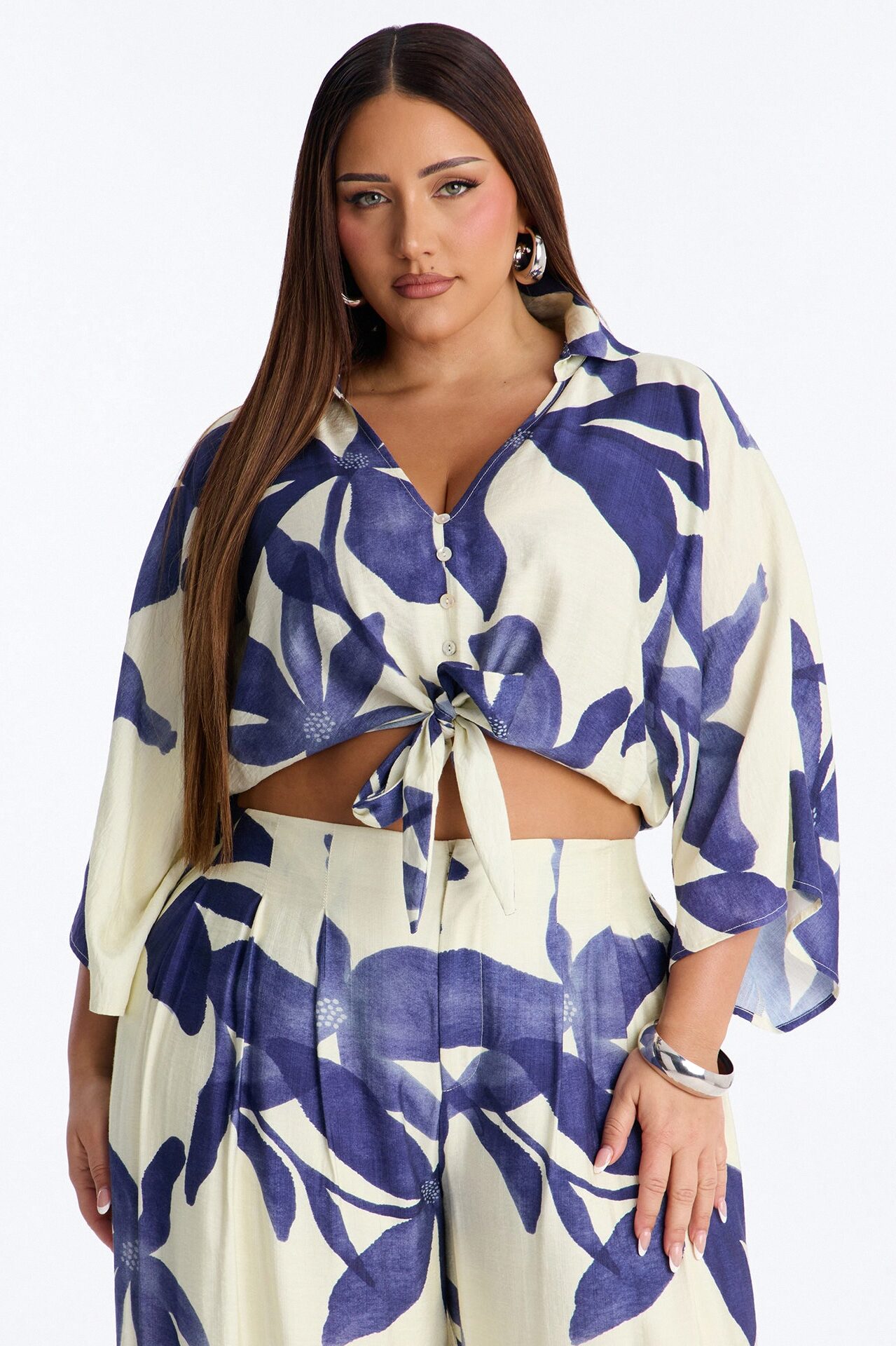 Floral Desire Linen Pant Set - Blue/combo