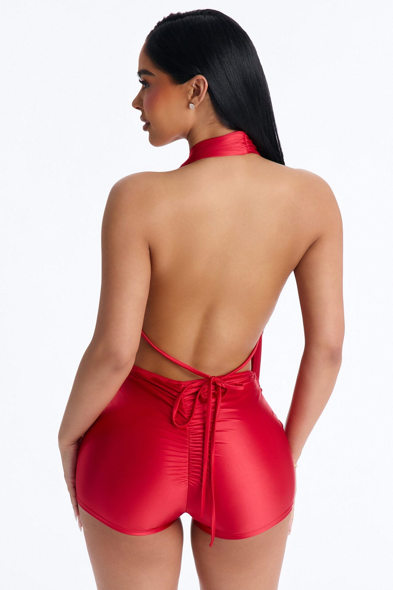 Aylie Plunge Backless Romper - Red