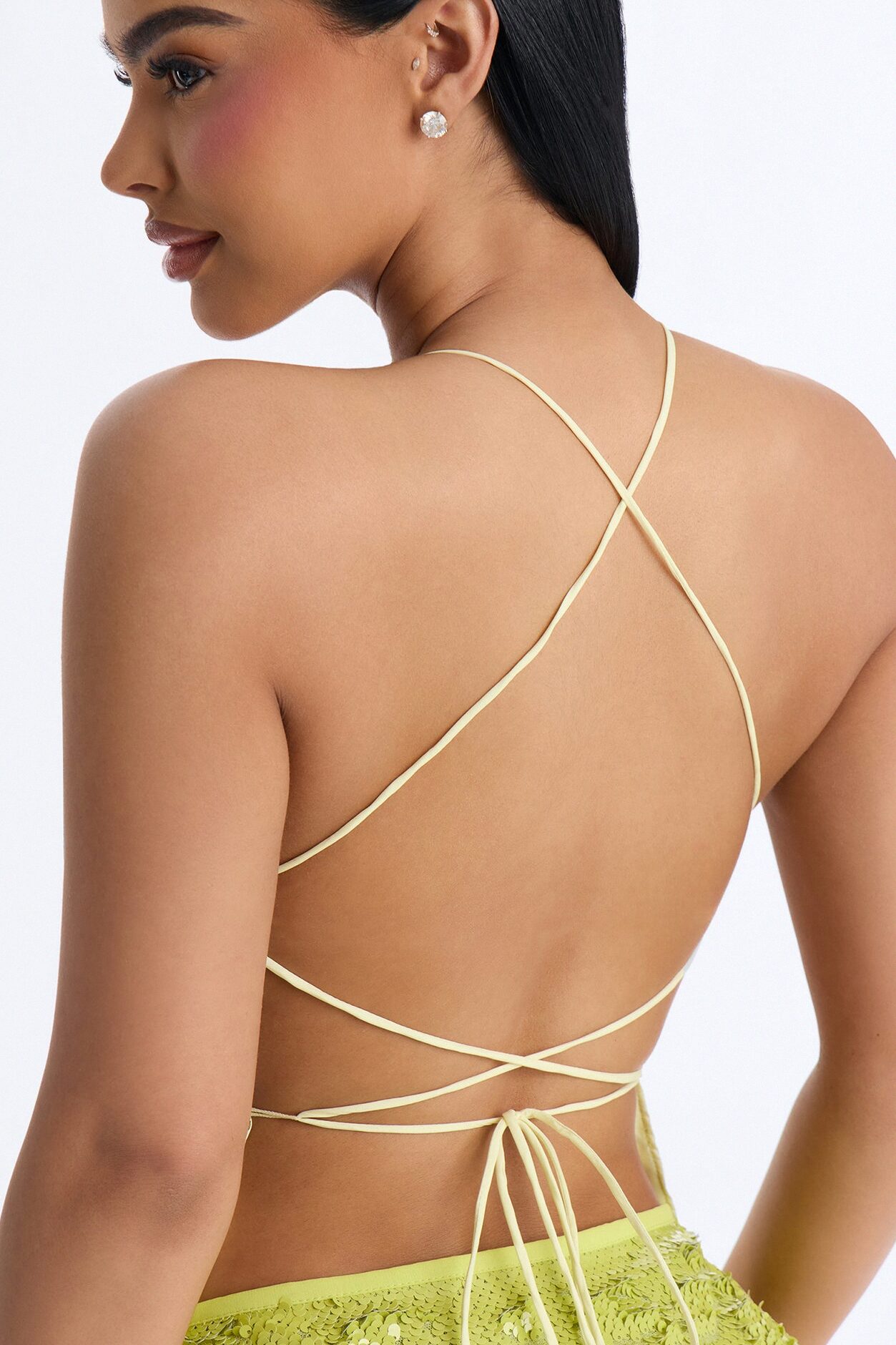 Desert Days Sequin Strappy Back Chiffon Top - Chartreuse