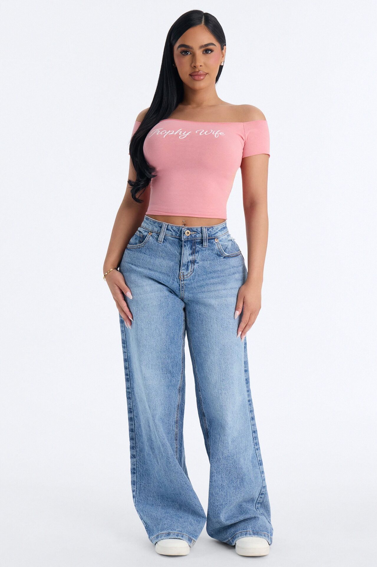 Trophy Wife Off Shoulder Tee - Pink