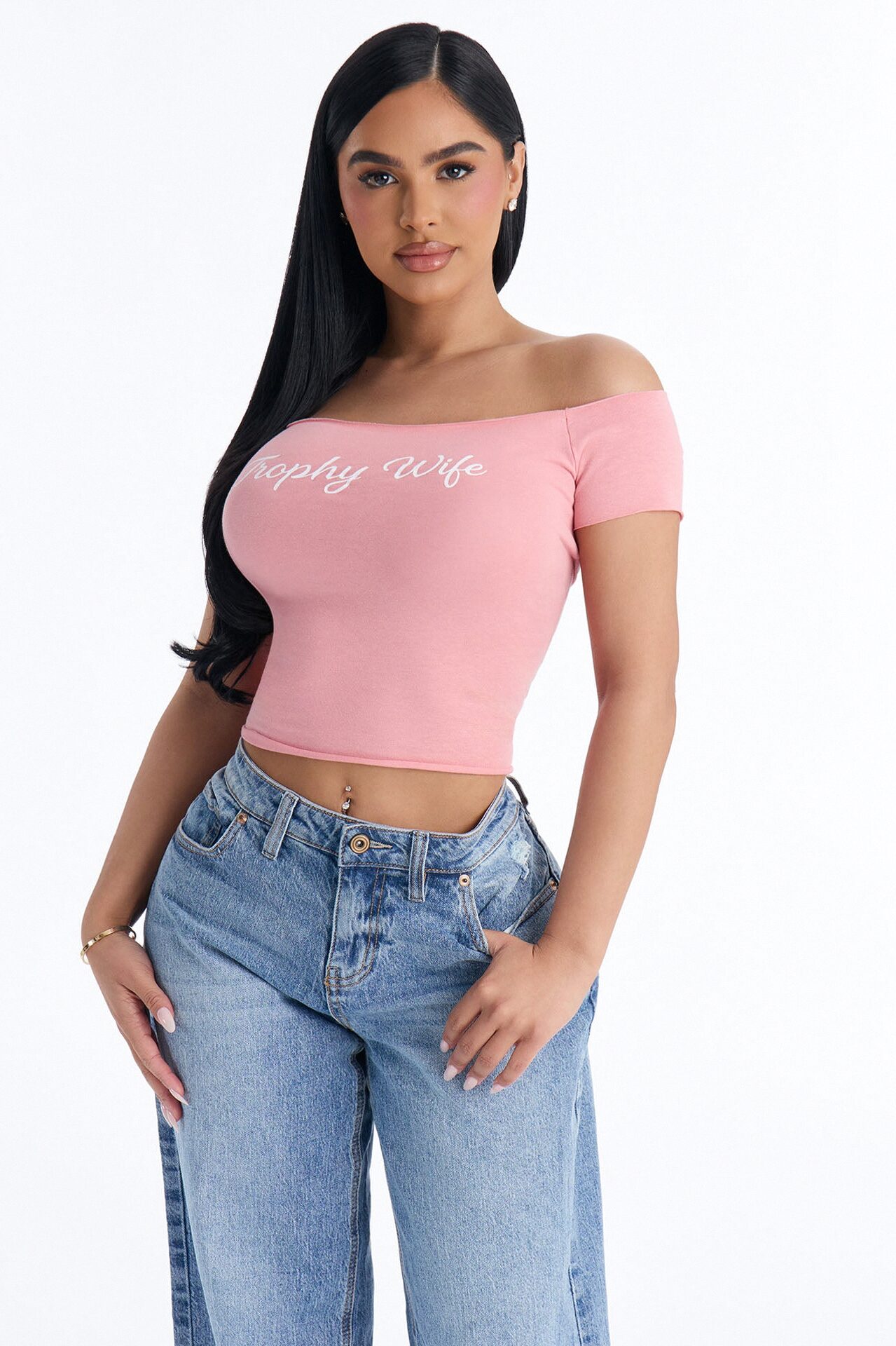 Trophy Wife Off Shoulder Tee - Pink