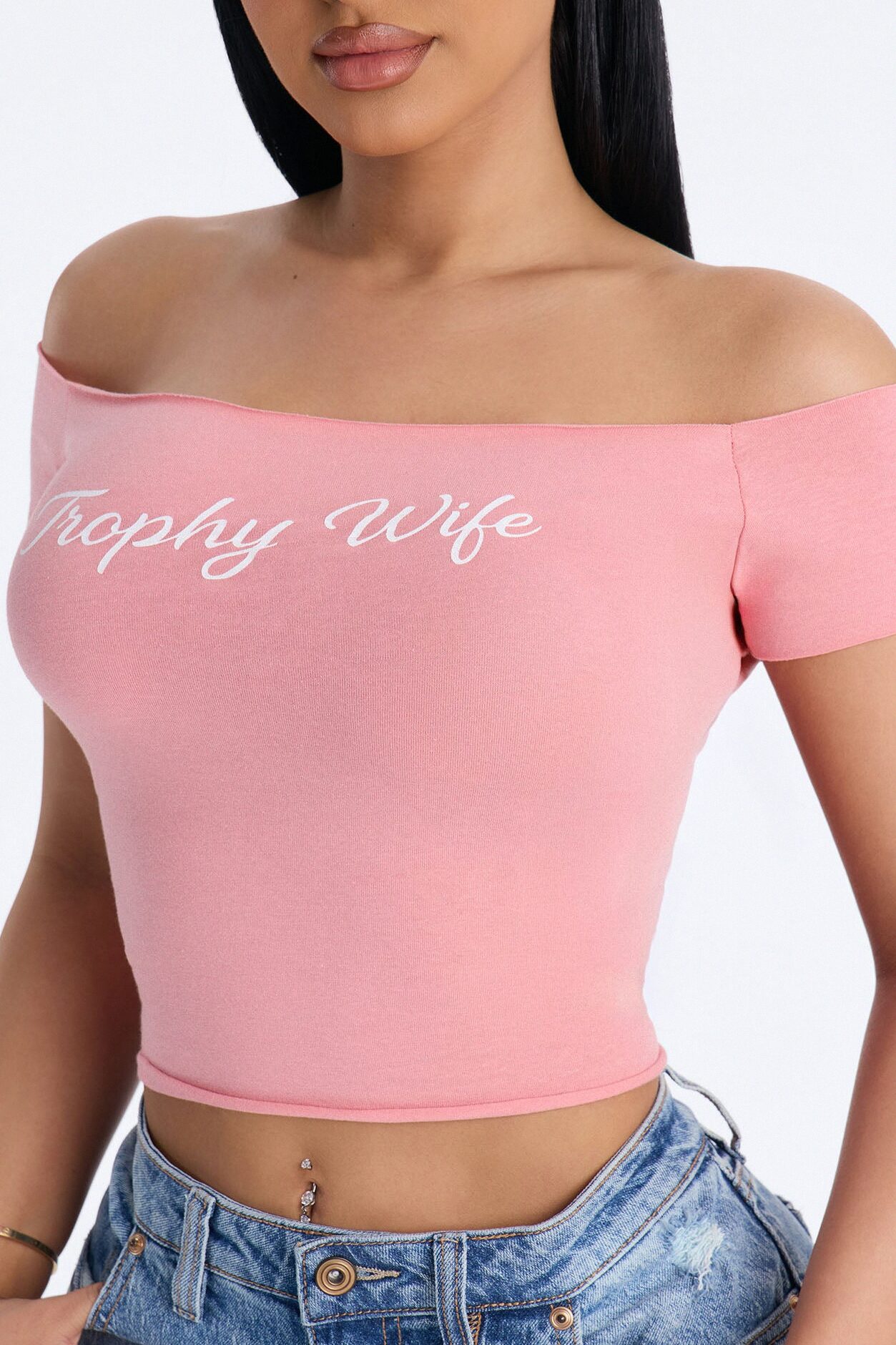 Trophy Wife Off Shoulder Tee - Pink