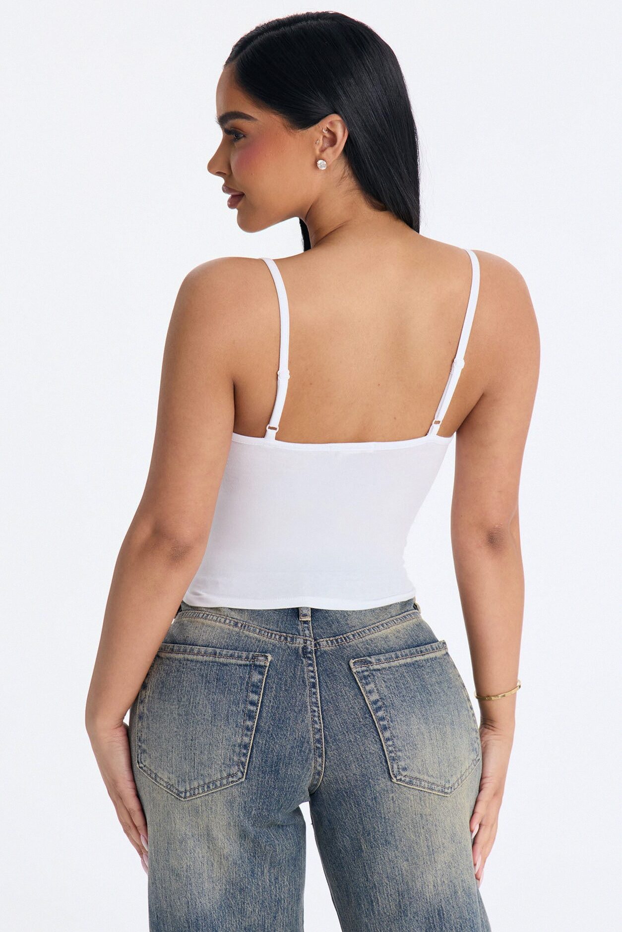 Flora Basic V Neck Cami Top - White