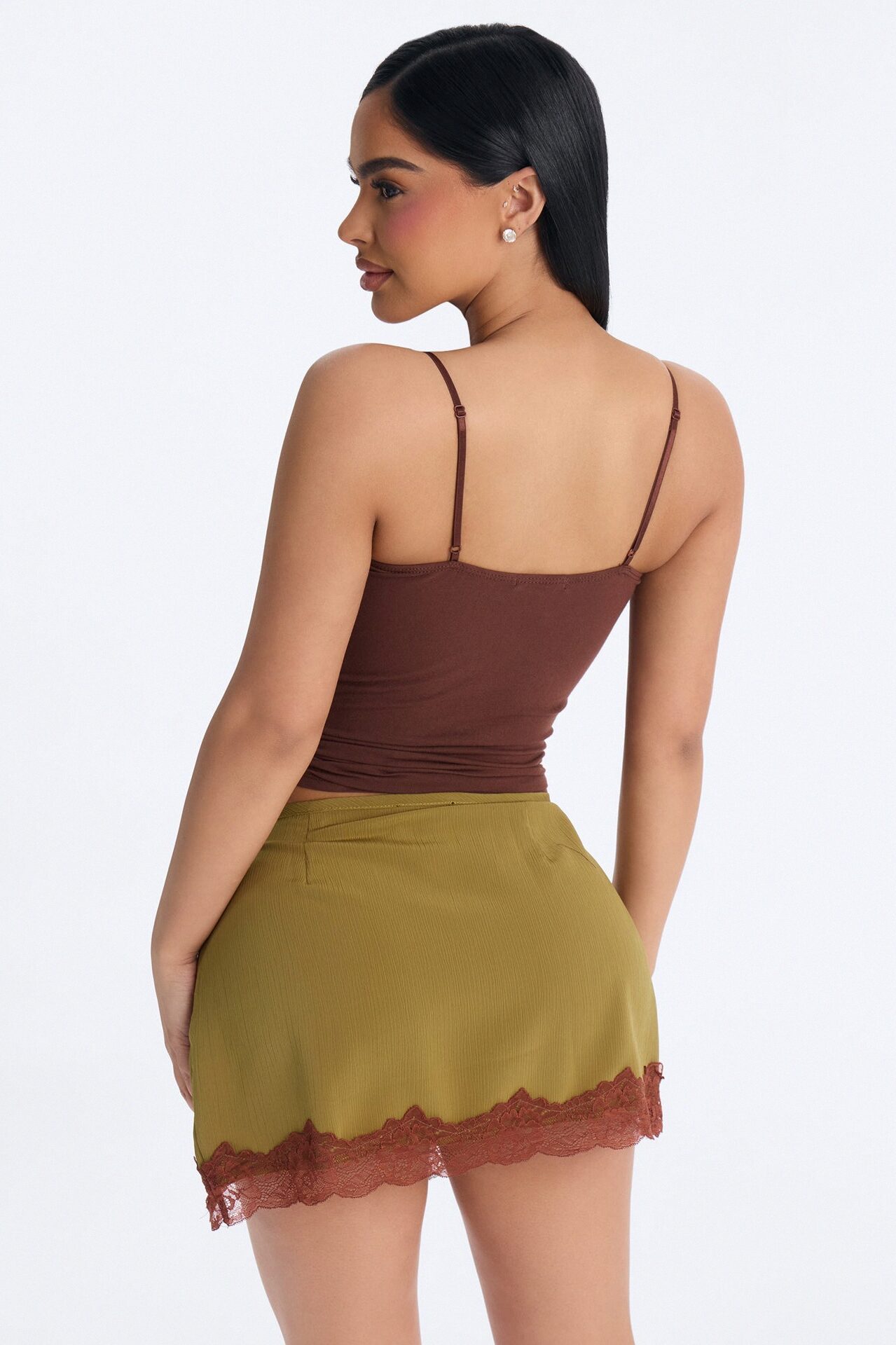 Ayla Lace Trim Basic Cami Top - Chocolate