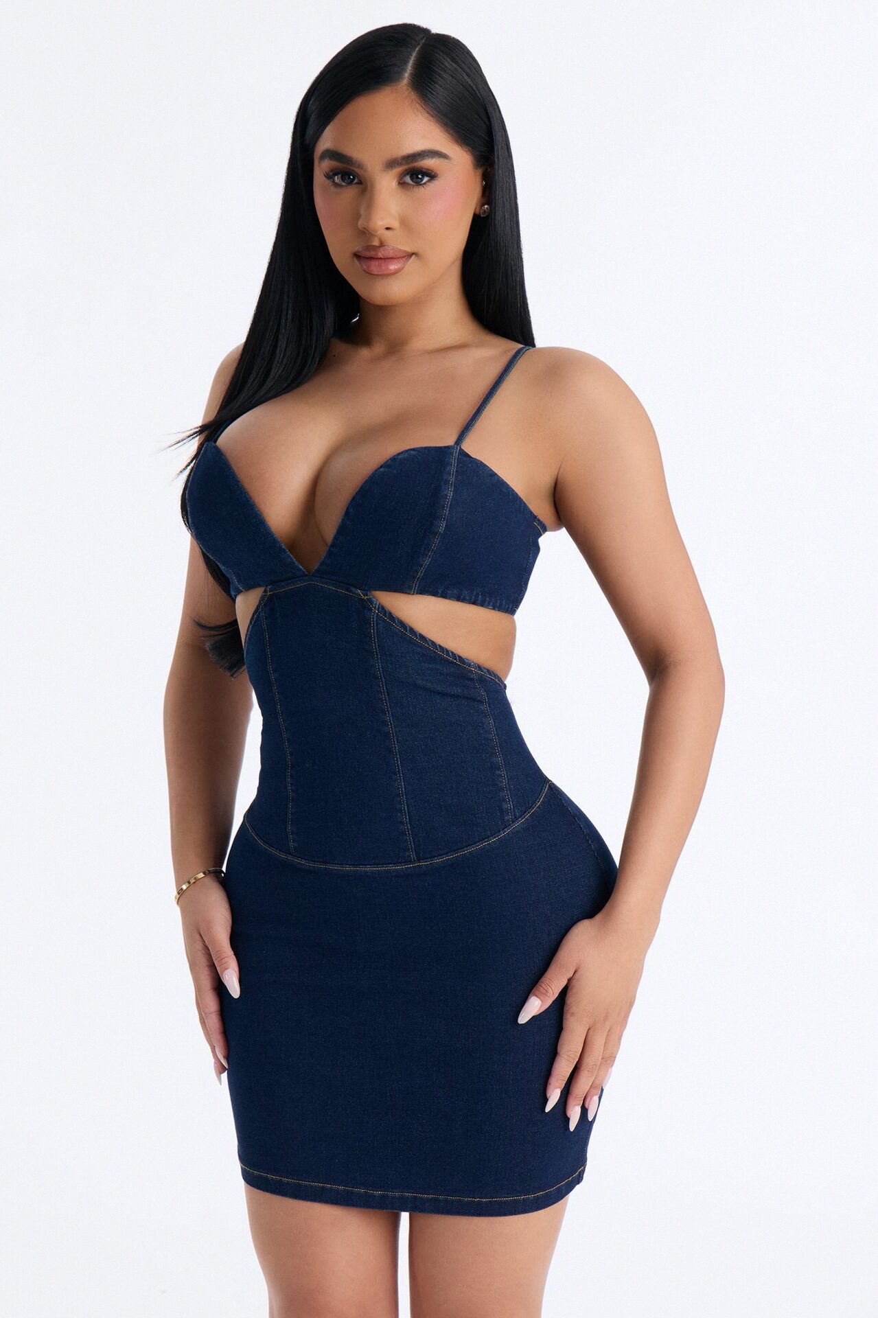 Sloane Cut Out Stretch Denim Mini Dress - Dark Wash