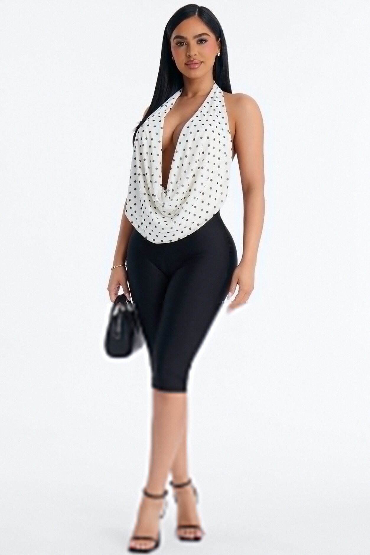 Melody Mesh Polka Dot Halter Top - Cream/combo