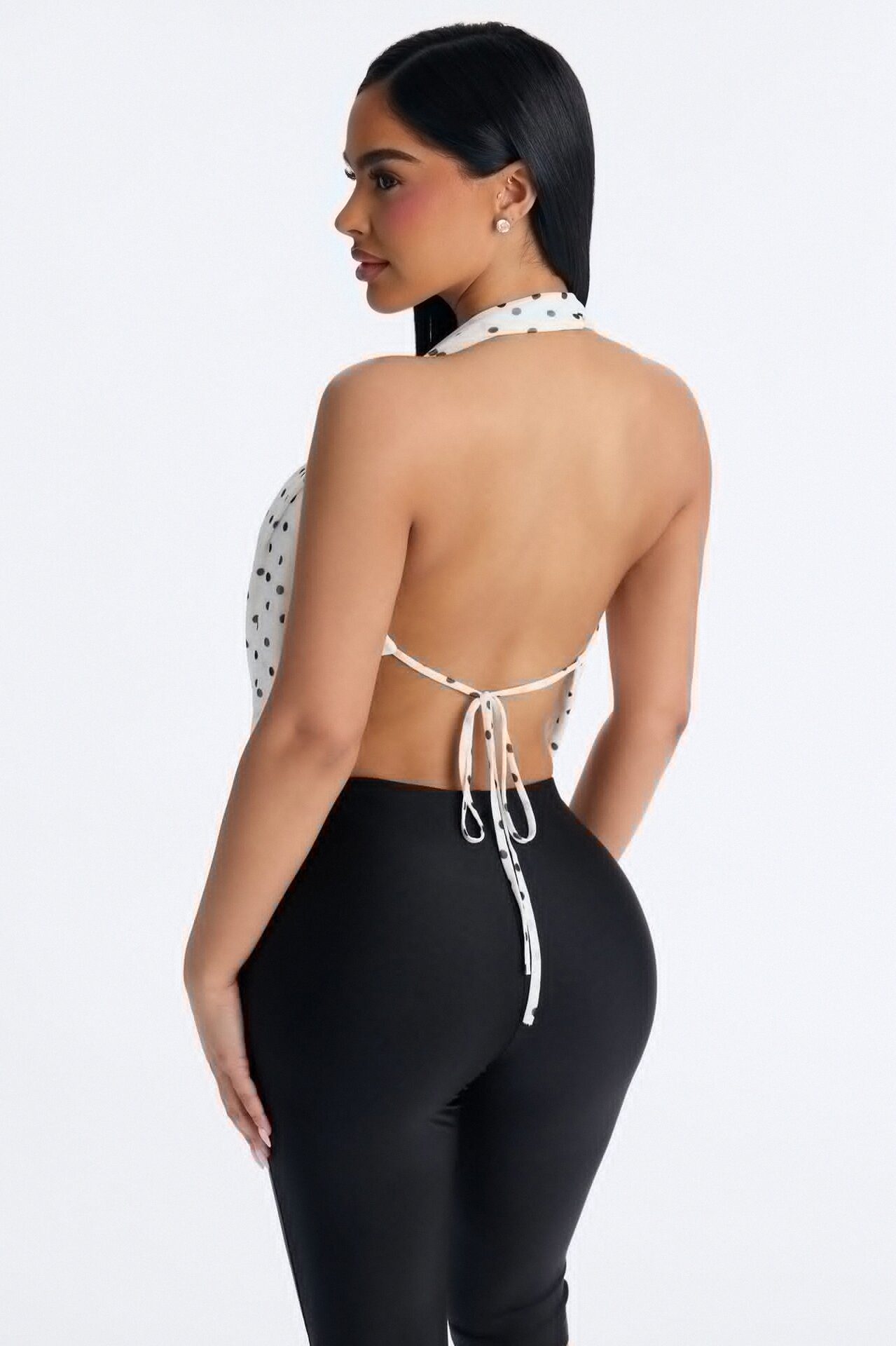 Melody Mesh Polka Dot Halter Top - Cream/combo