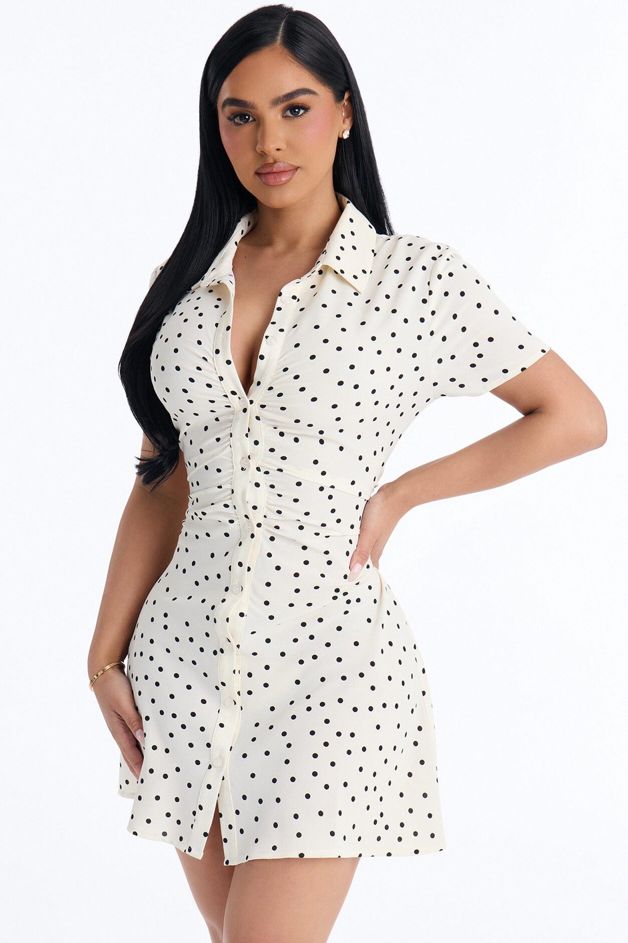 Jordan Polka Dot Shirt Mini Dress - White/Black