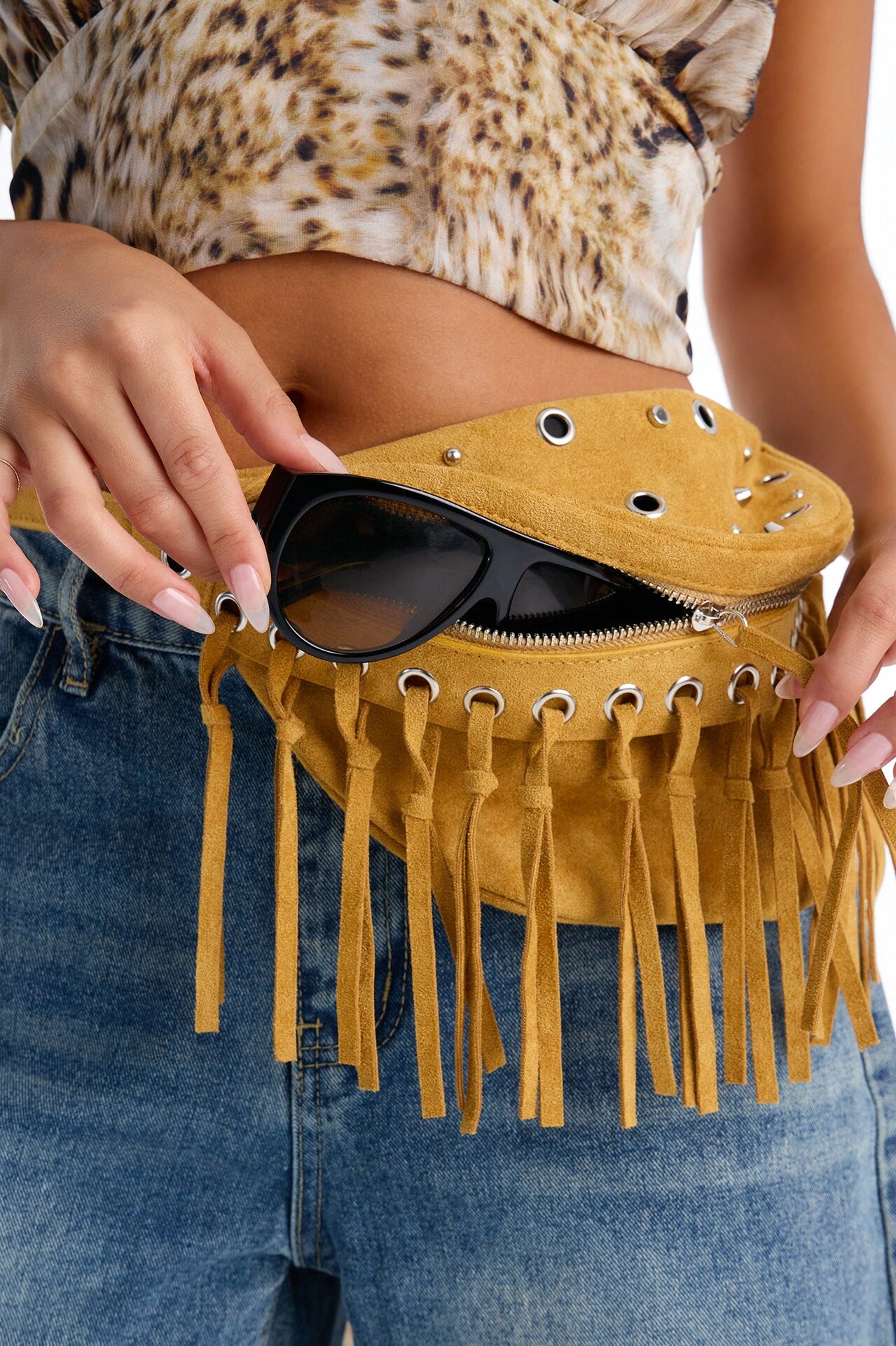 Desert Drifter Faux Suede Belt Bag - Cognac