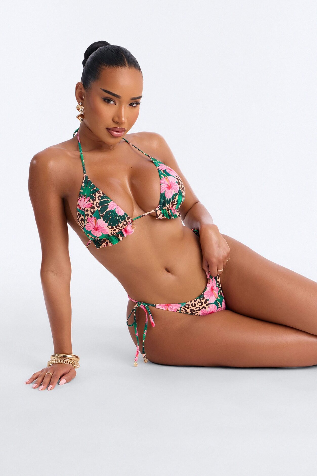 Beach Me Up 3 Piece Bikini & Mini Skirt Set - Green/combo