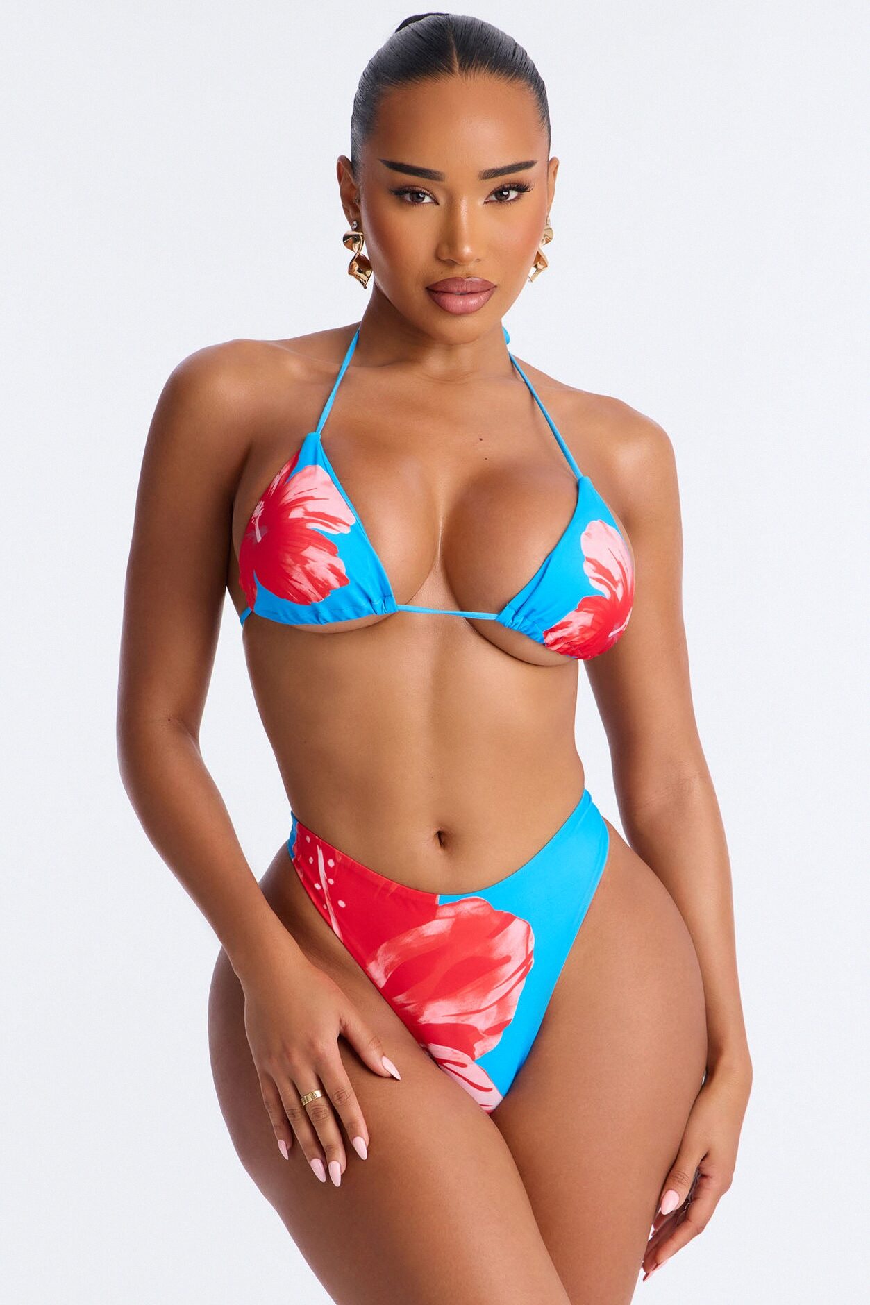 Liliana 2 Piece Floral Triangle Bikini Set - Blue/combo