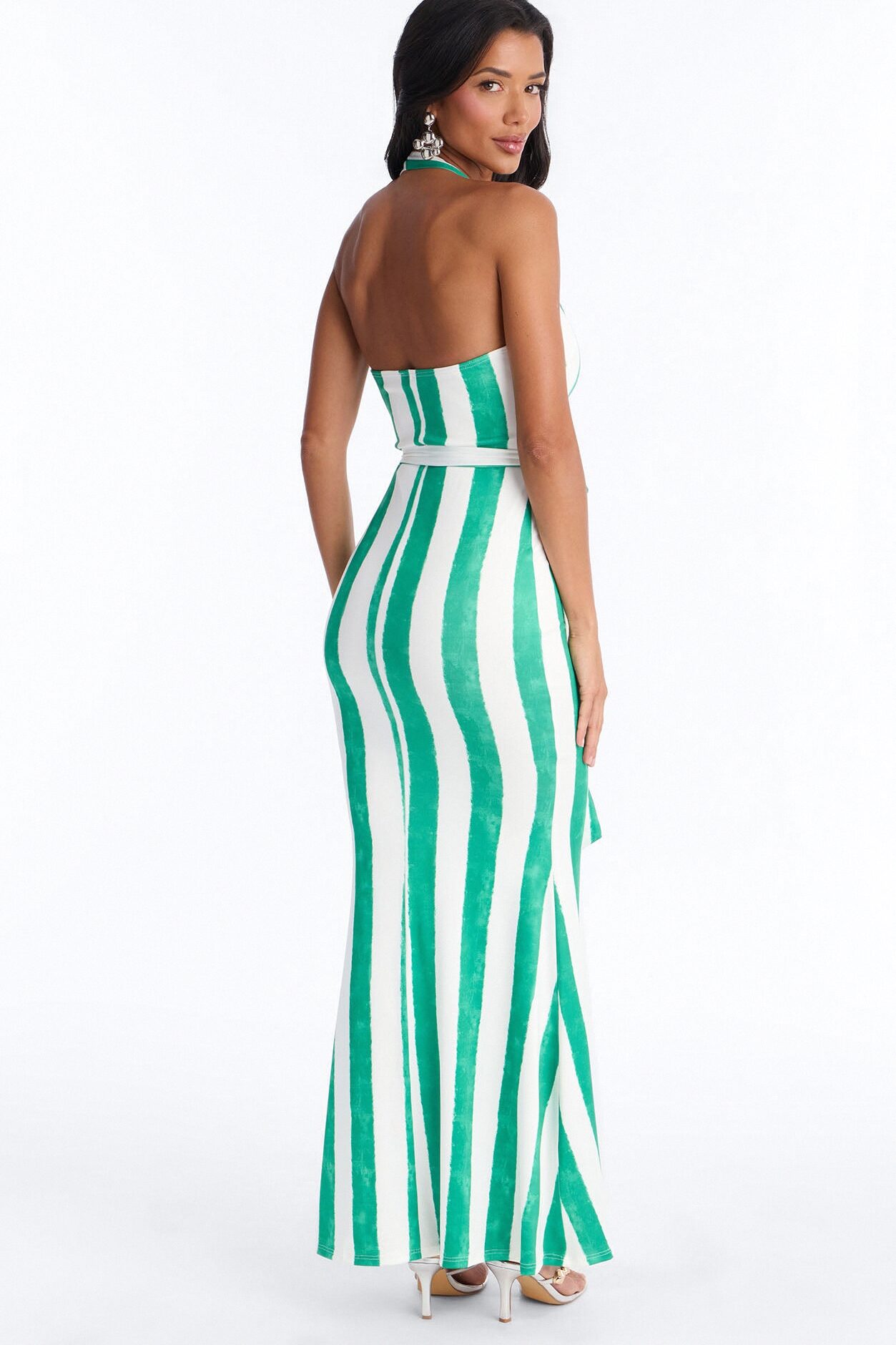 Anais Striped Halter Maxi Dress - Green/combo