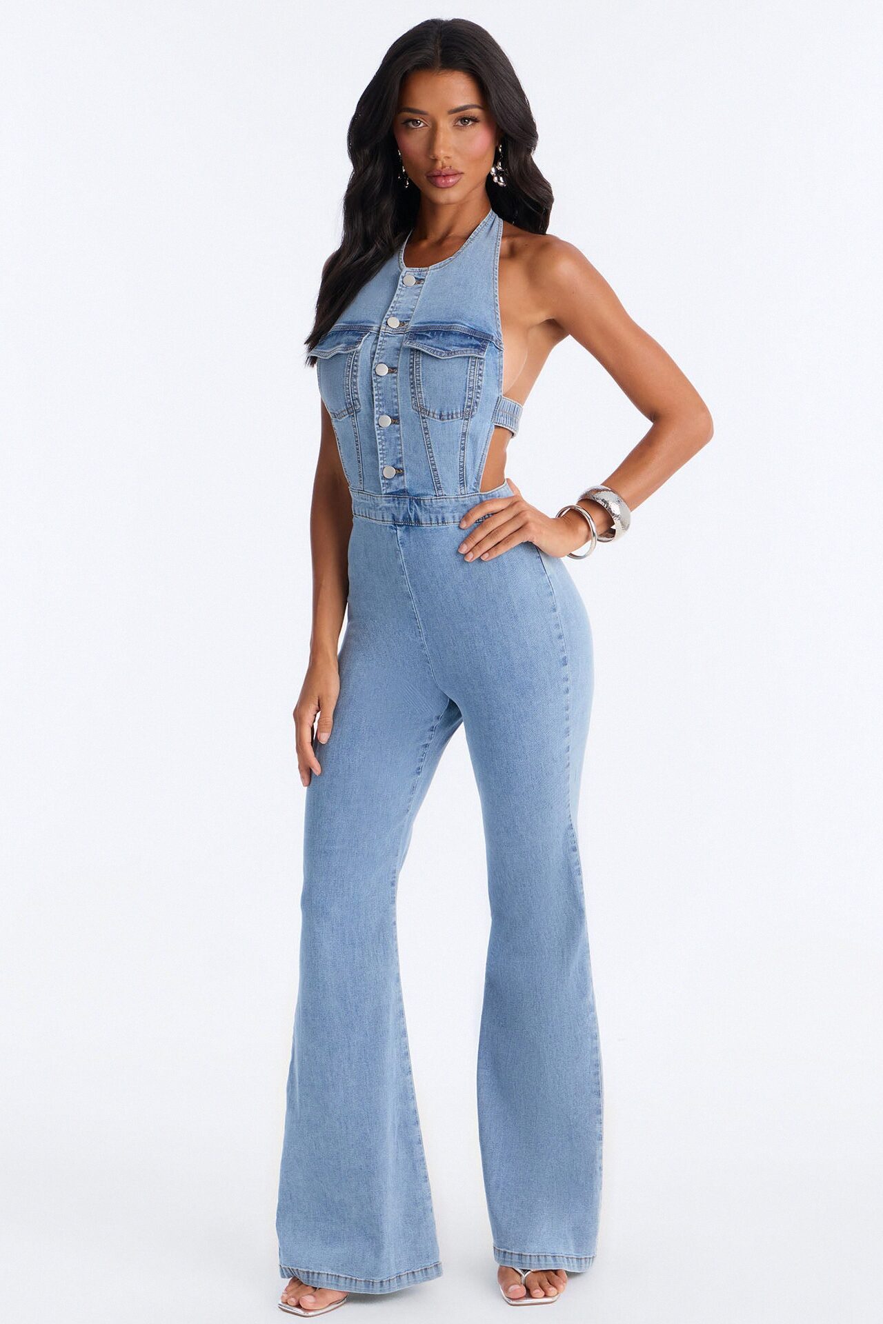 Halley Halter Denim Jumpsuit - Light Wash