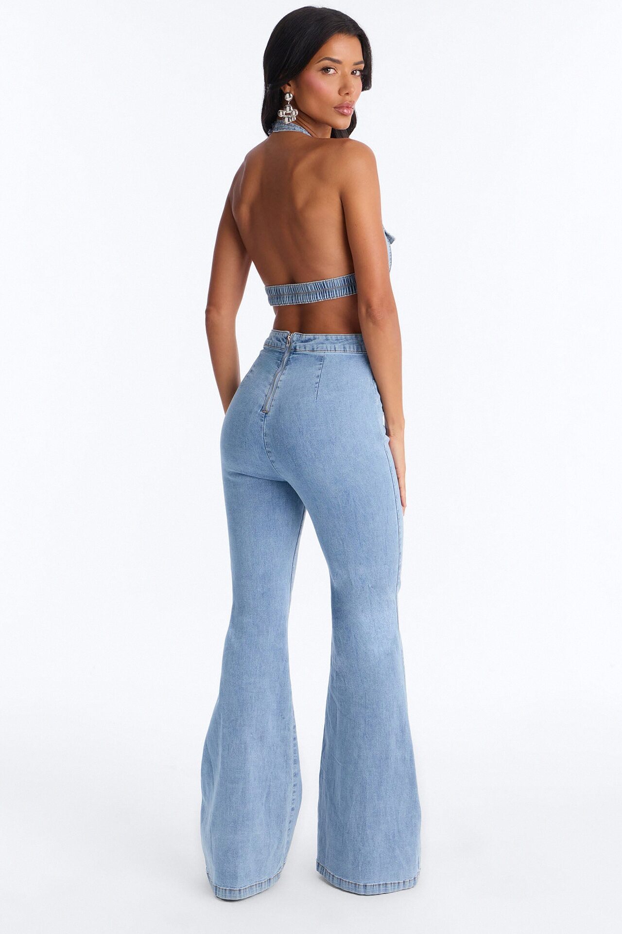 Halley Halter Denim Jumpsuit - Light Wash
