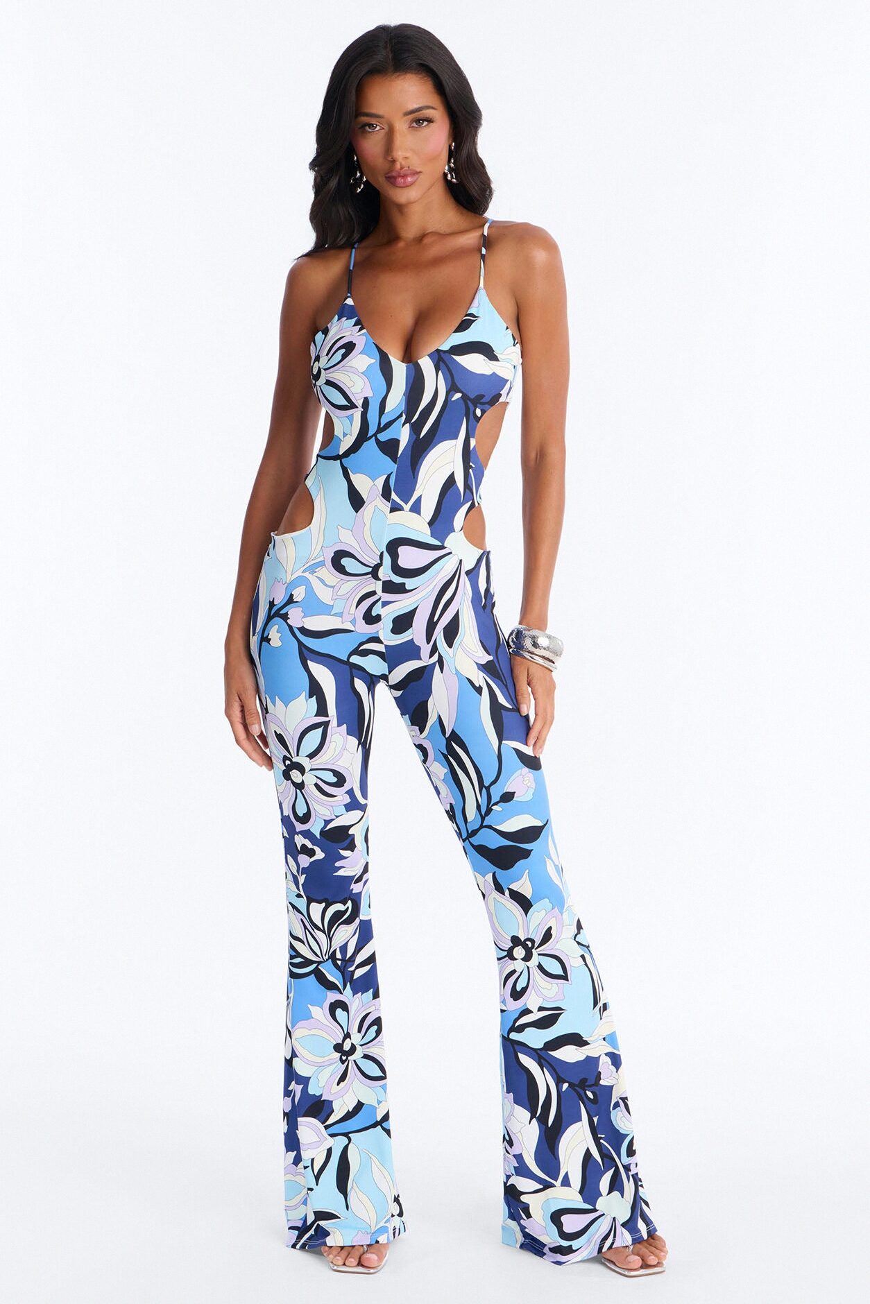 Zarah Cut Out Flare Jumpsuit - Blue