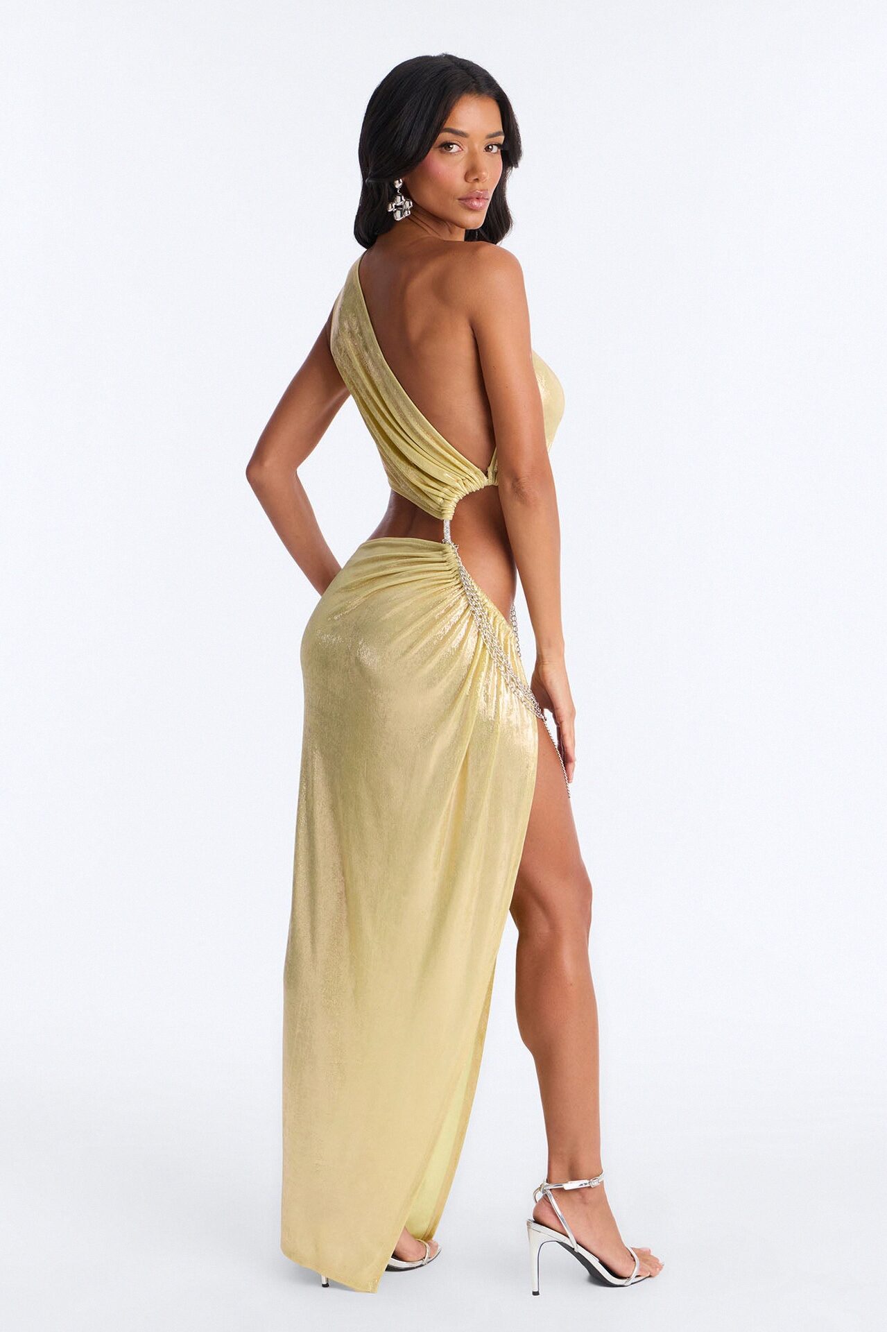 Gemma Ruched Metallic Maxi Dress - Gold