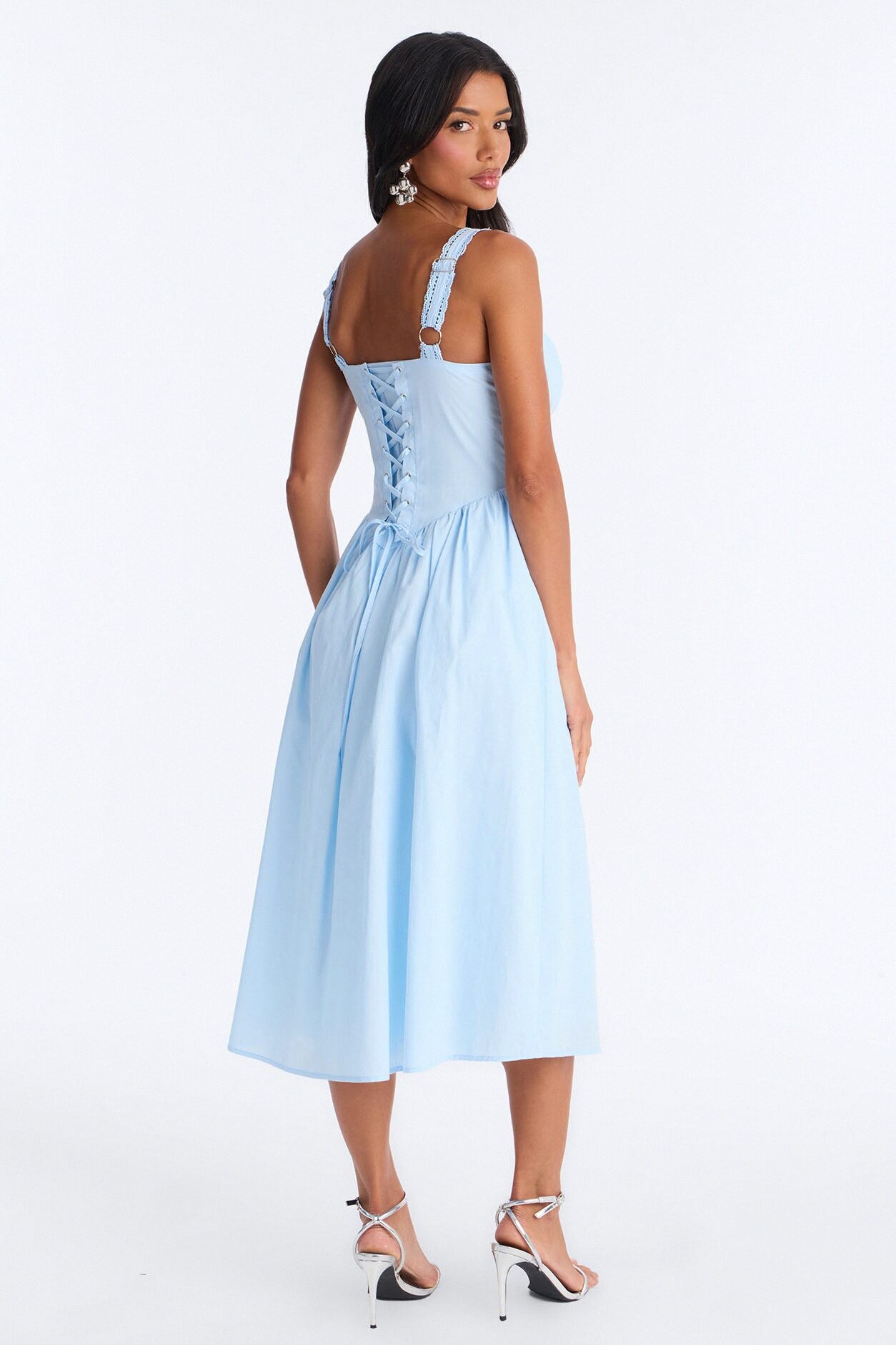Scarlett Pleated Poplin Midi Dress - Blue