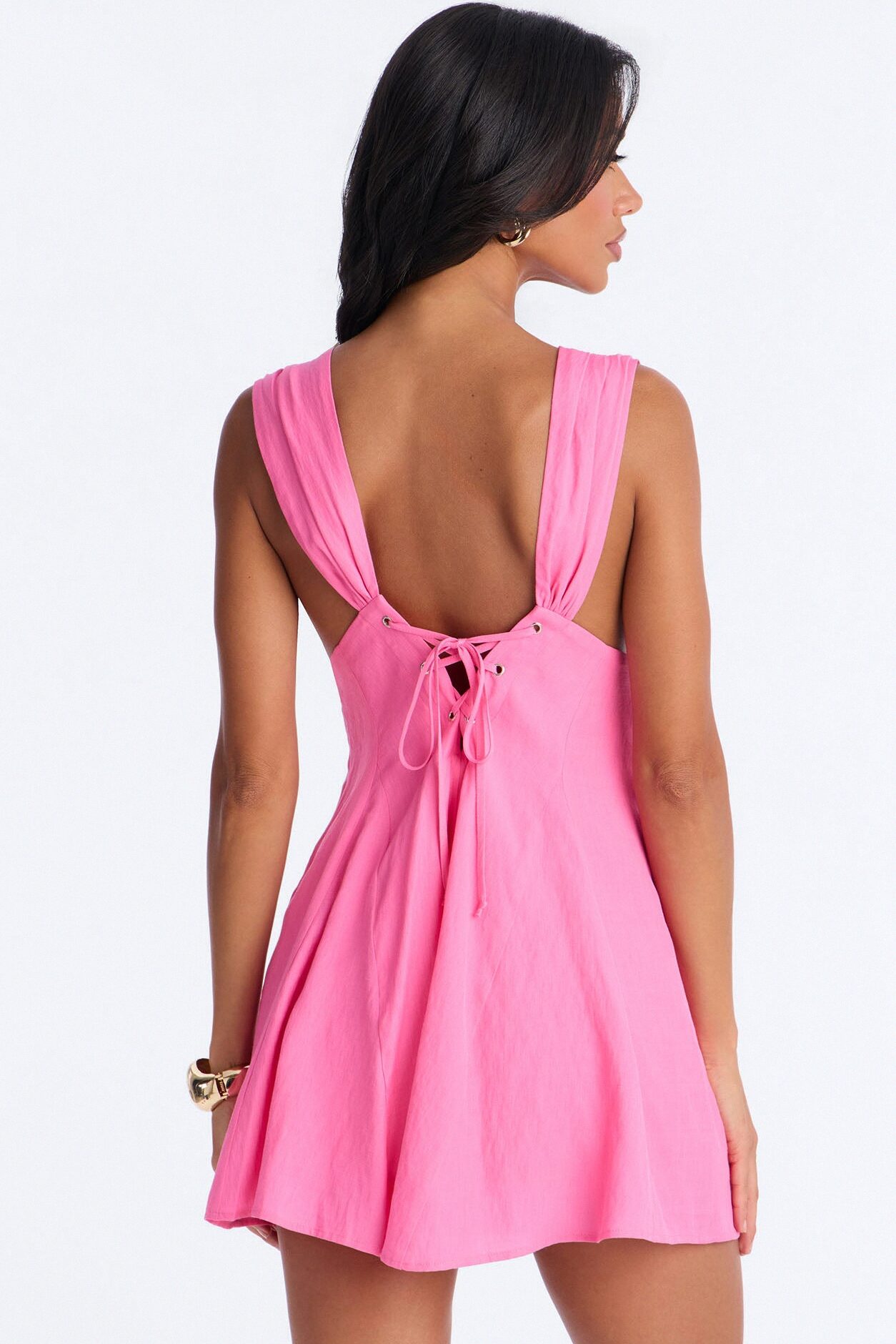 Maren Sleeveless Linen Mini Dress - Pink