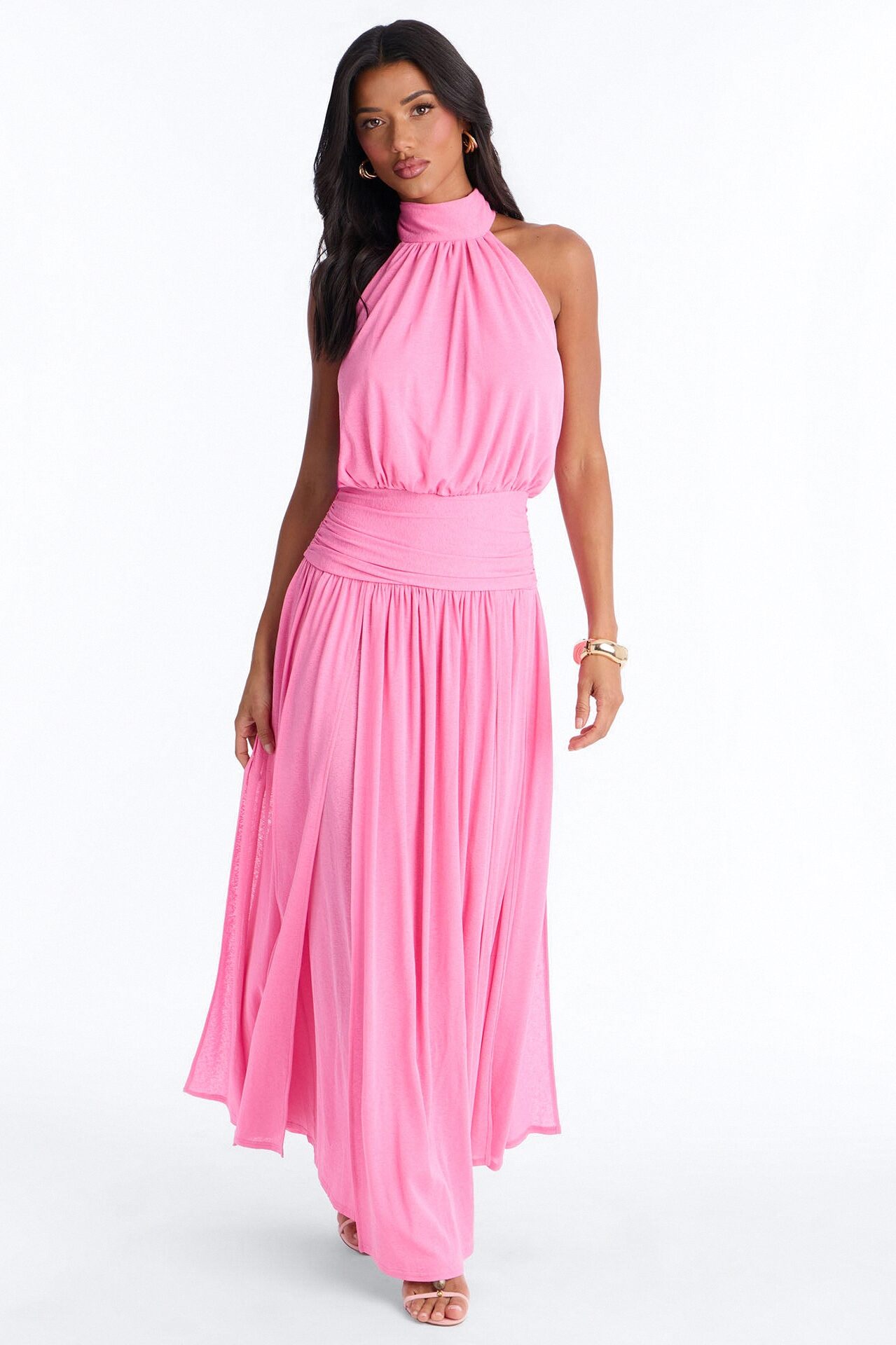 Bianca Halter Mock Neck Maxi Dress - Pink