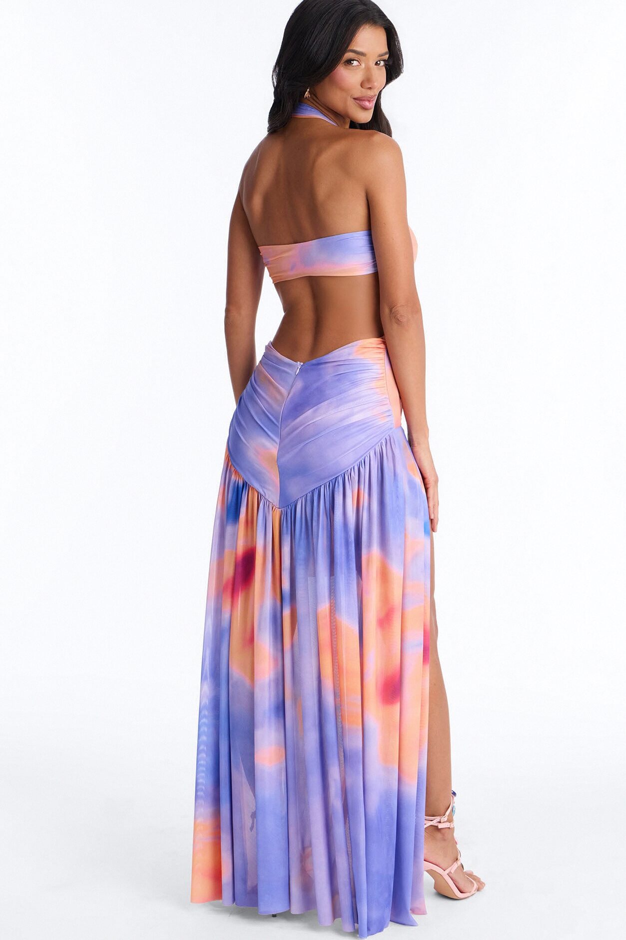 Petra Tie Dye Mesh Maxi Dresses - Purple/combo