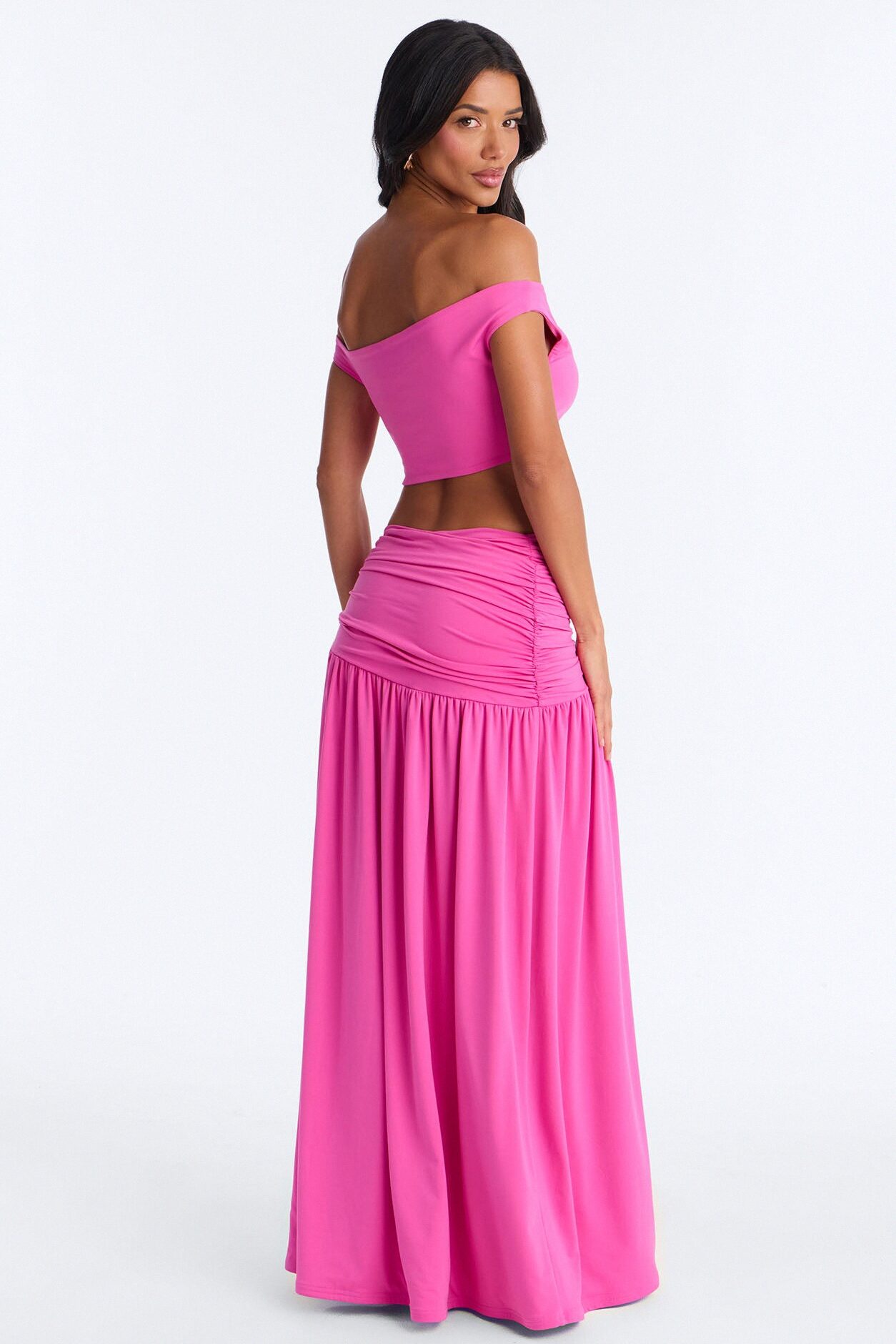 Marilyn Off Shoulder High Slit Maxi Skirt Set - Magenta
